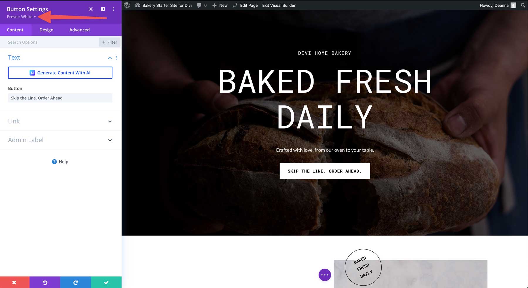 bakery starter site for Divi