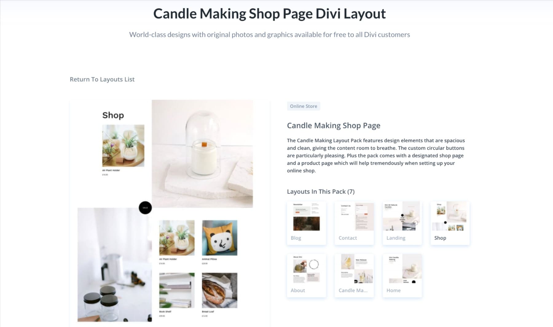 candle divi shop layout