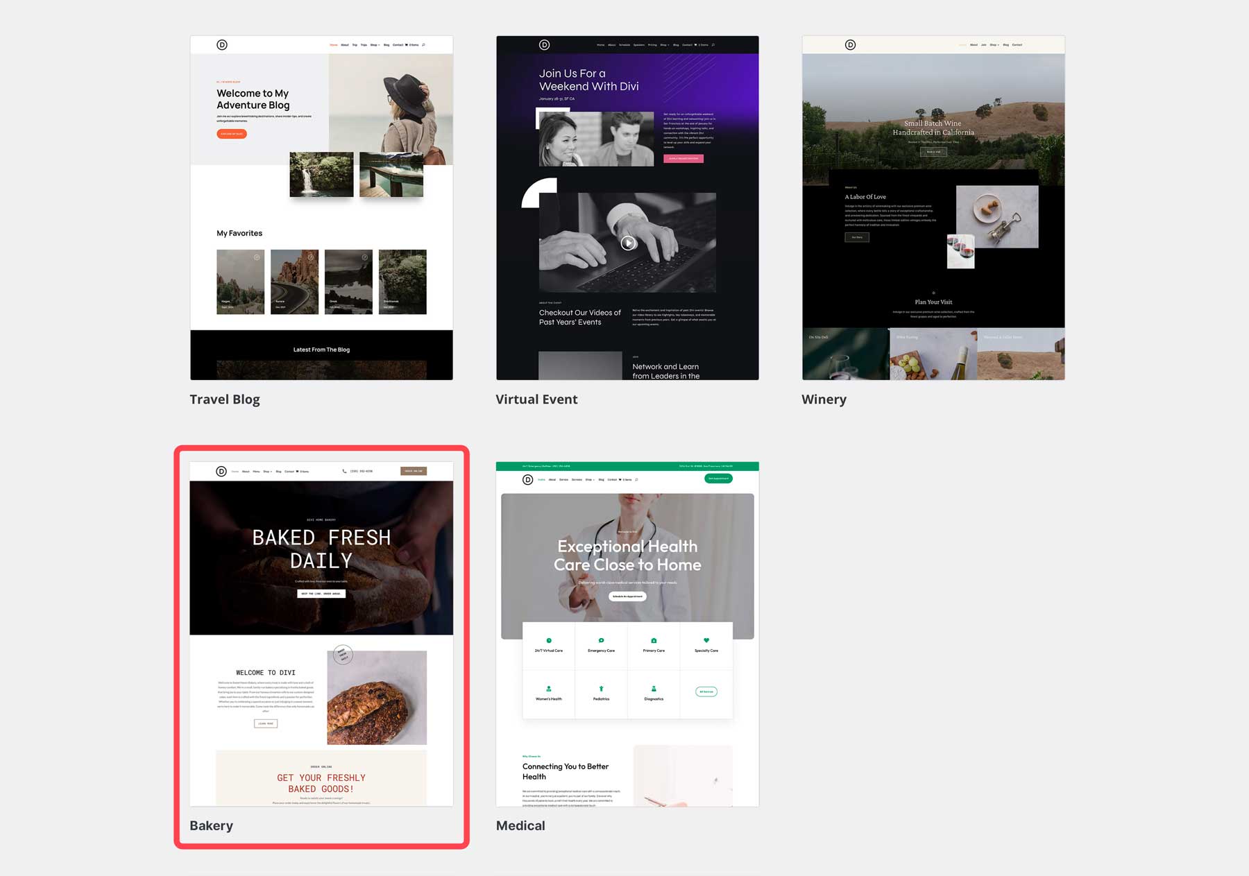bakery starter site for Divi