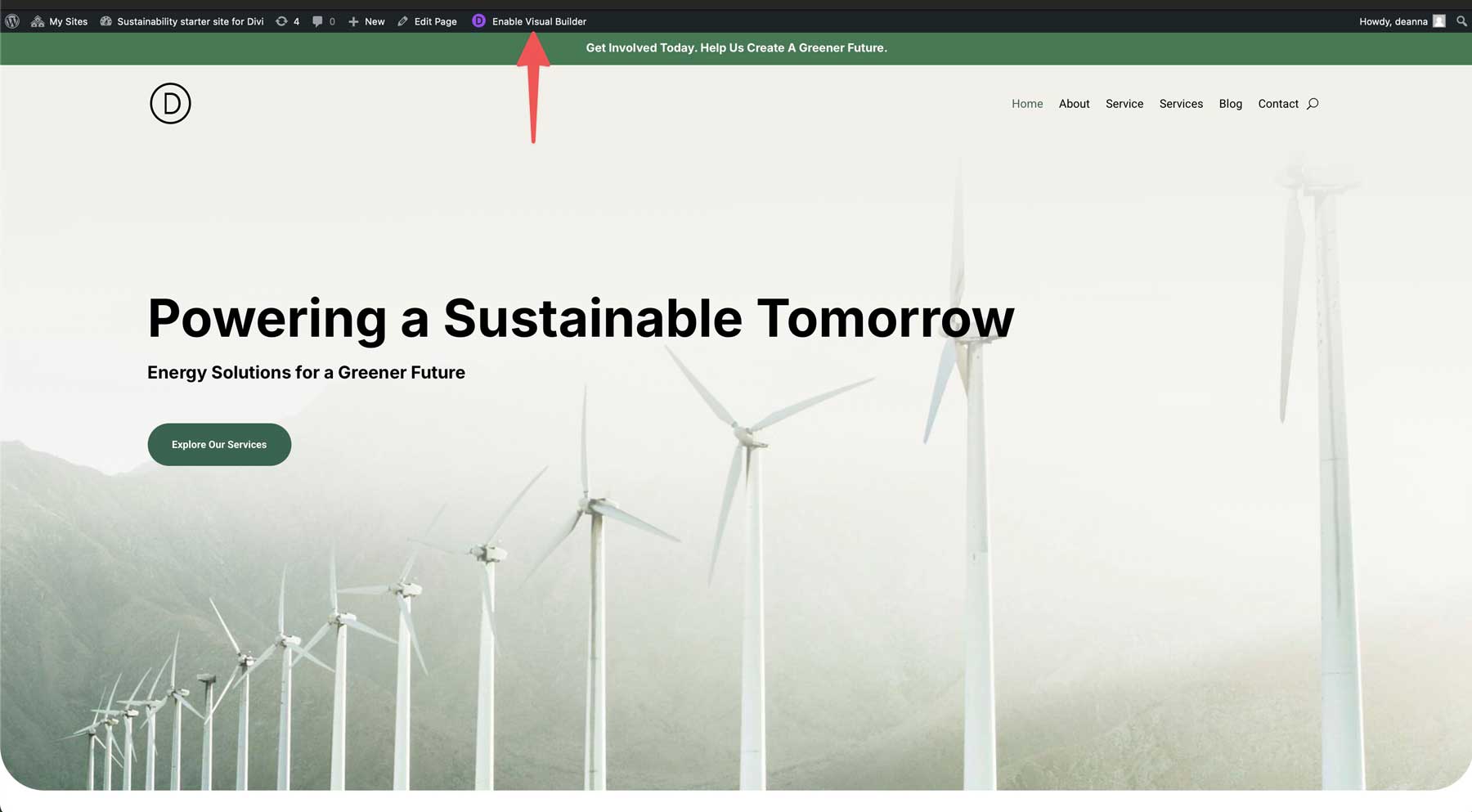 Sustainability starter site for Divi