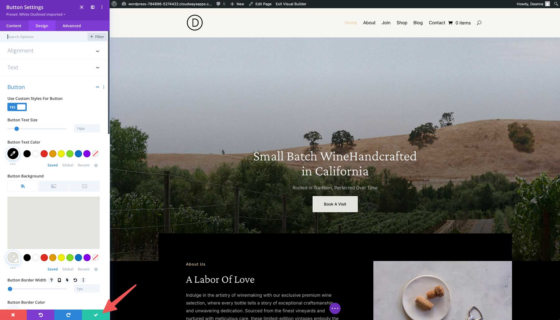 winery starter site for Divi