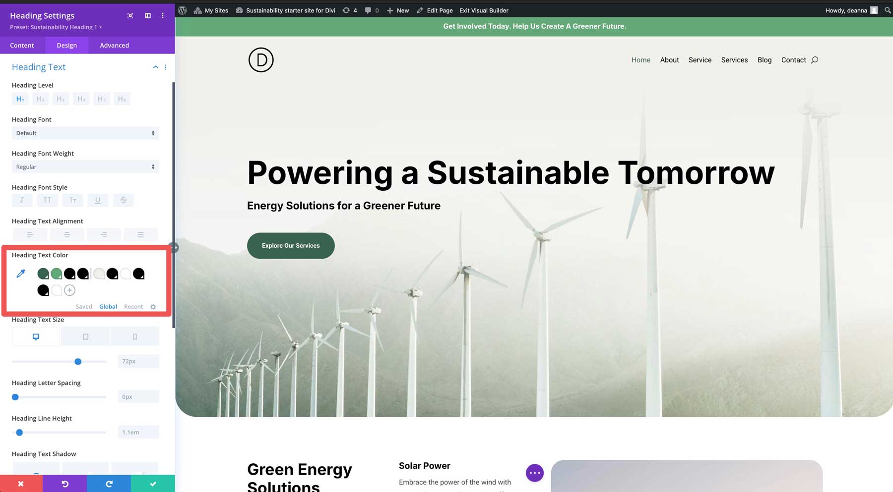 Sustainability starter site for Divi