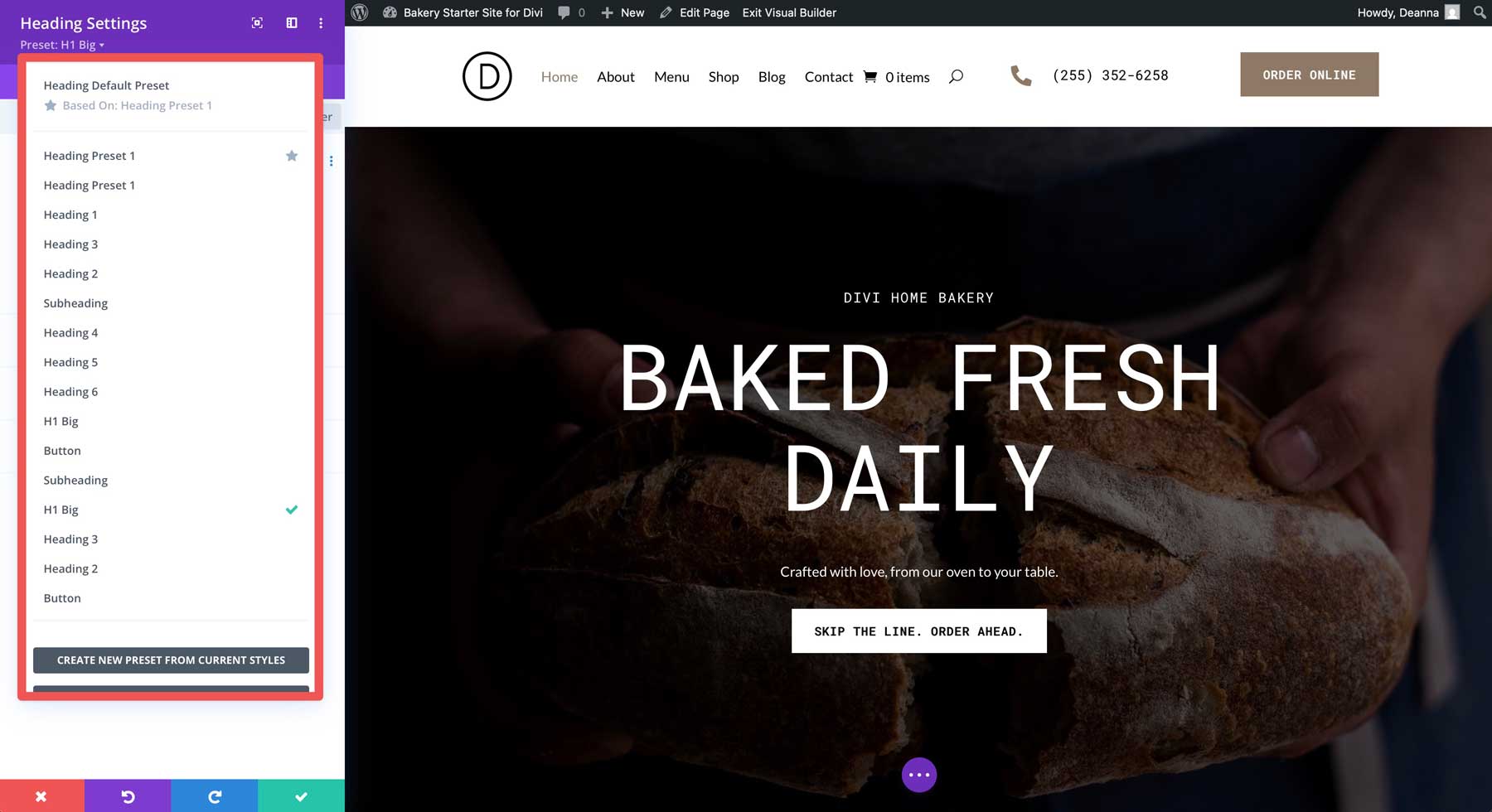 bakery starter site for Divi