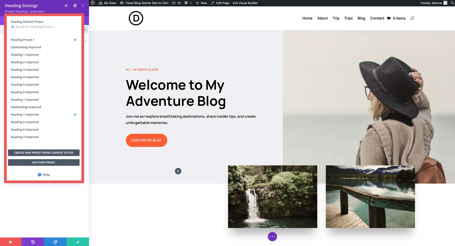 Travel Blog starter site for Divi