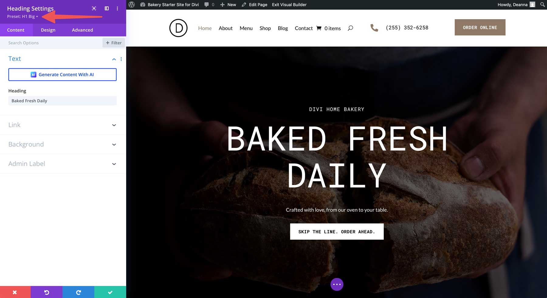 bakery starter site for Divi