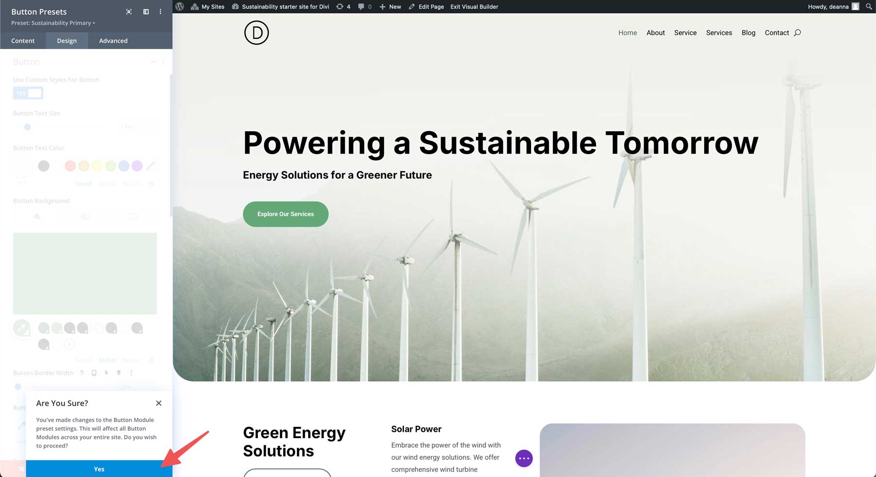 Sustainability starter site for Divi