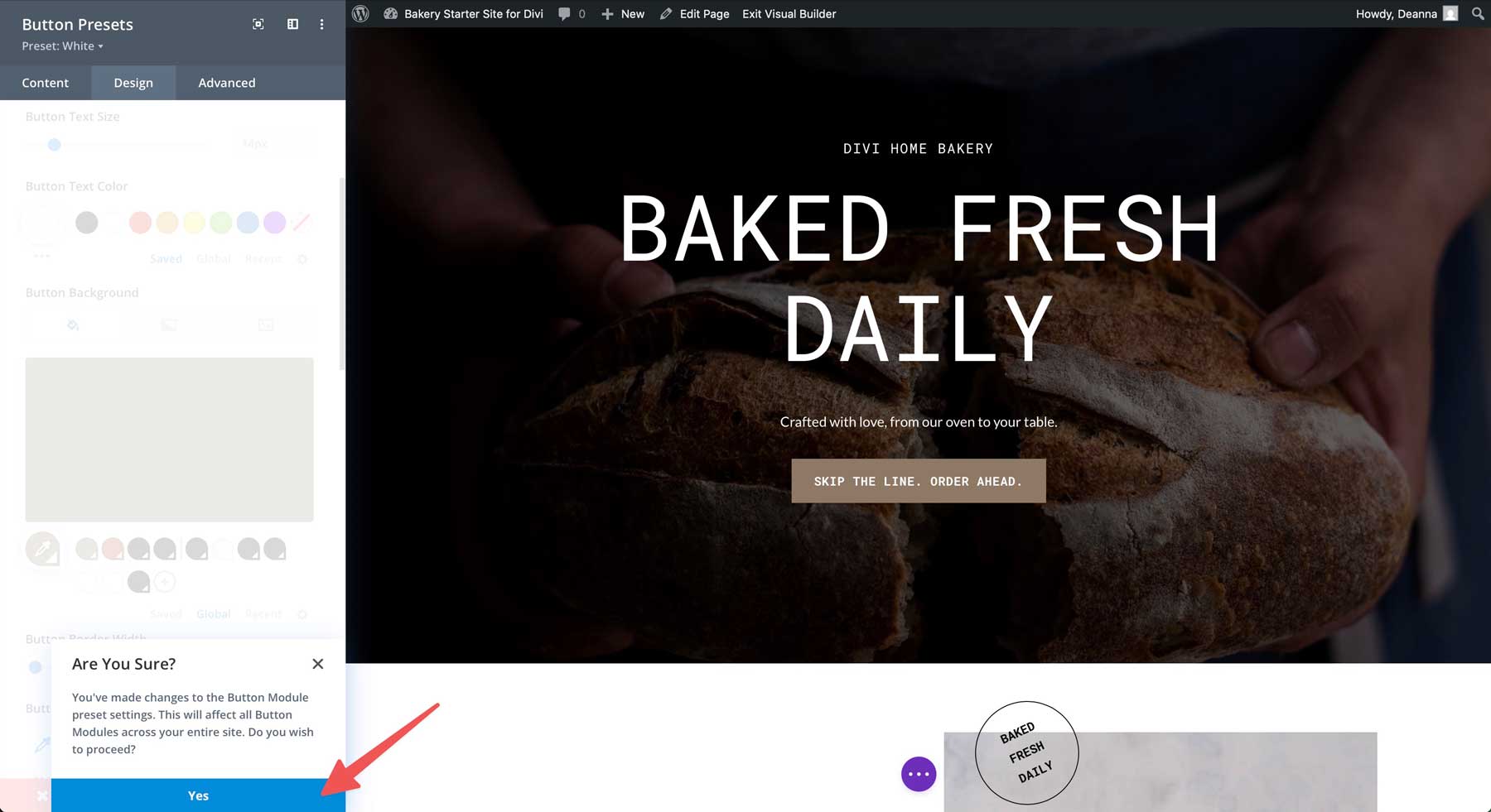 bakery starter site for Divi