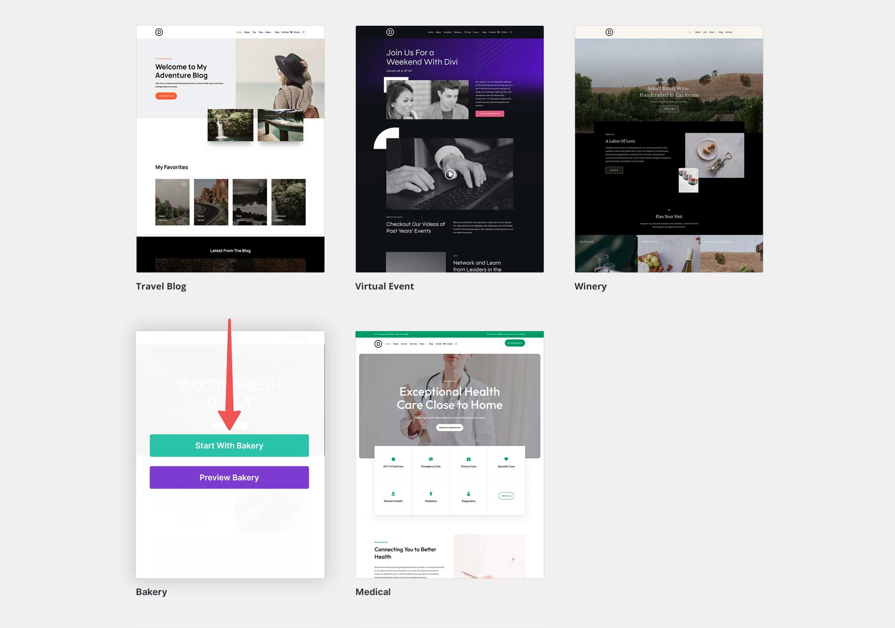 bakery starter site for Divi
