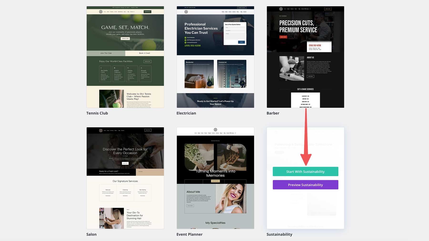 Sustainability starter site for Divi