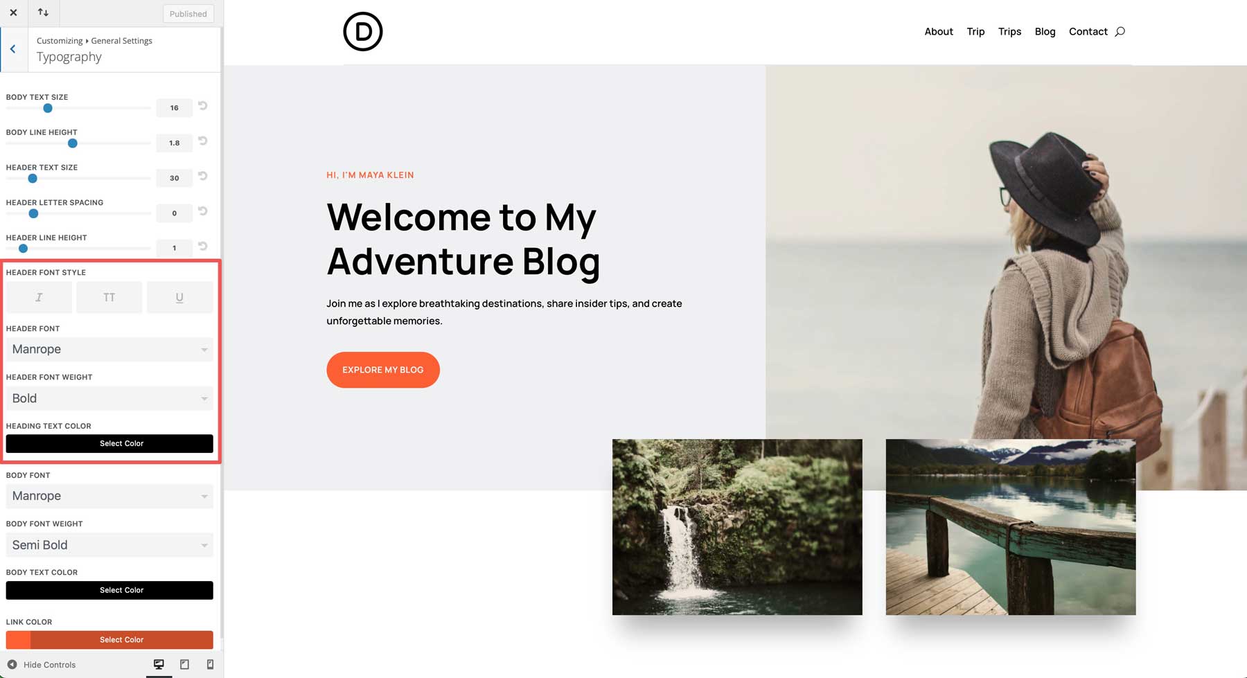 Travel Blog starter site for Divi