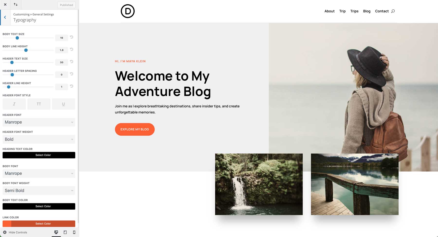 Travel Blog starter site for Divi