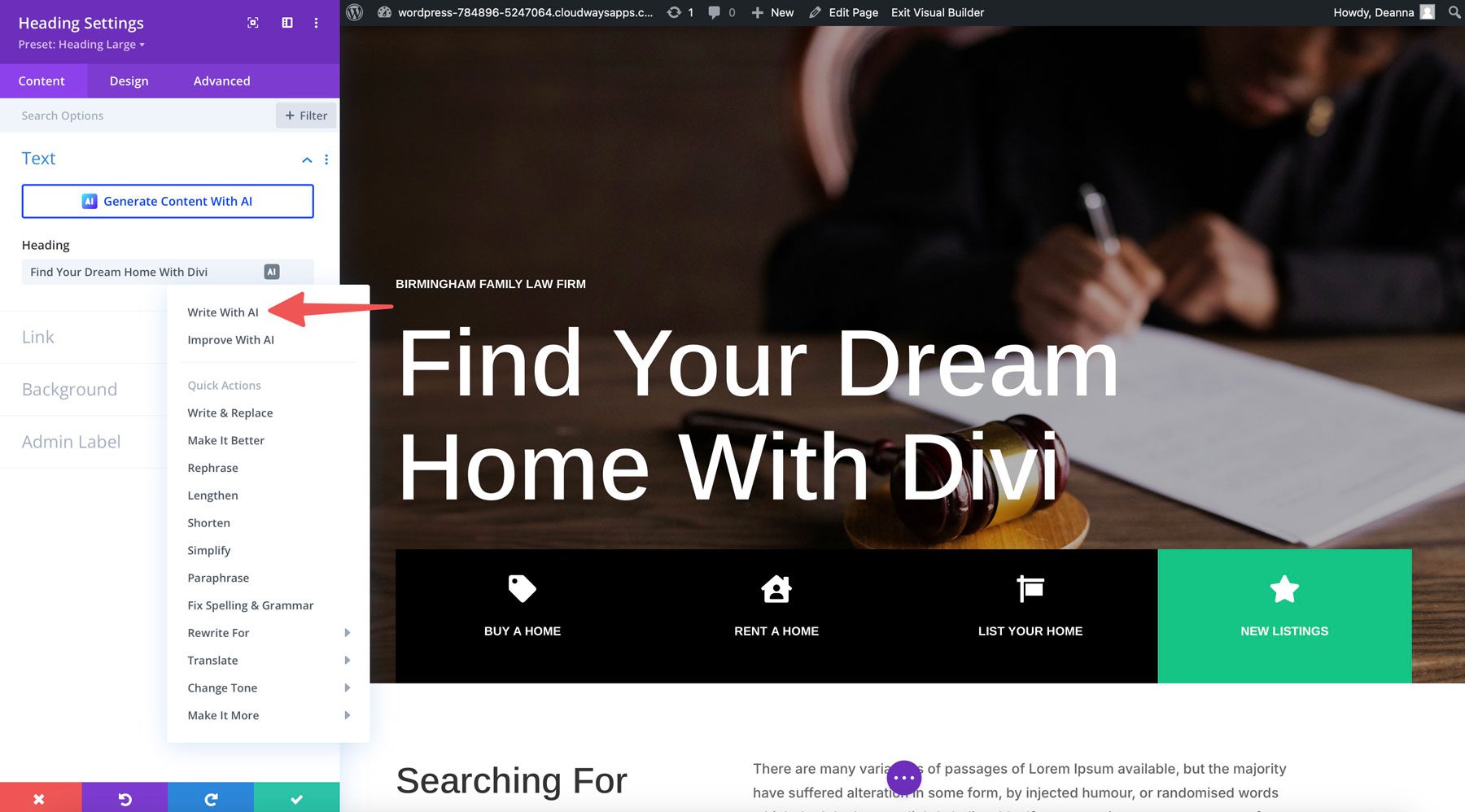 write with Divi AI