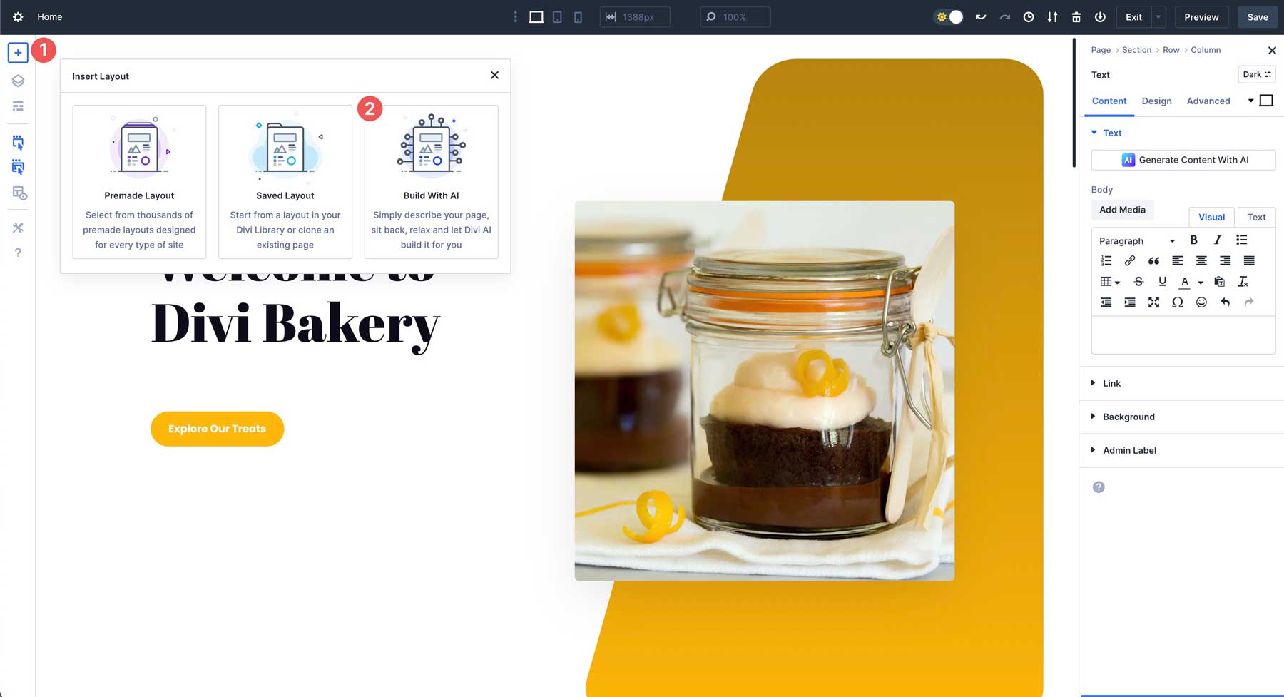 generate a page with Divi AI