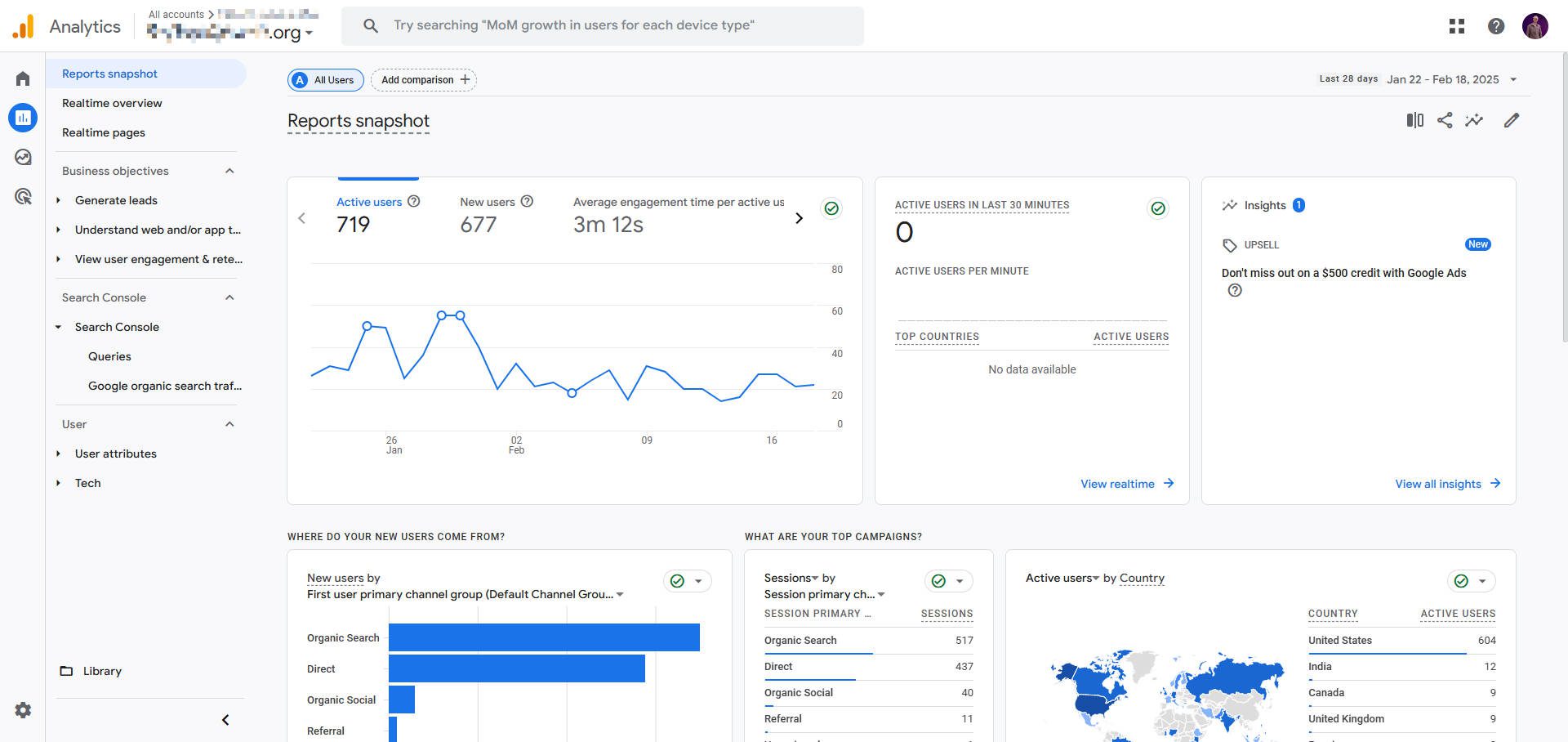 Google Analytics Reports Snapshot with Live Data