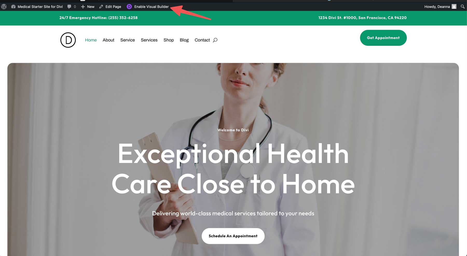 medical starter site for Divi