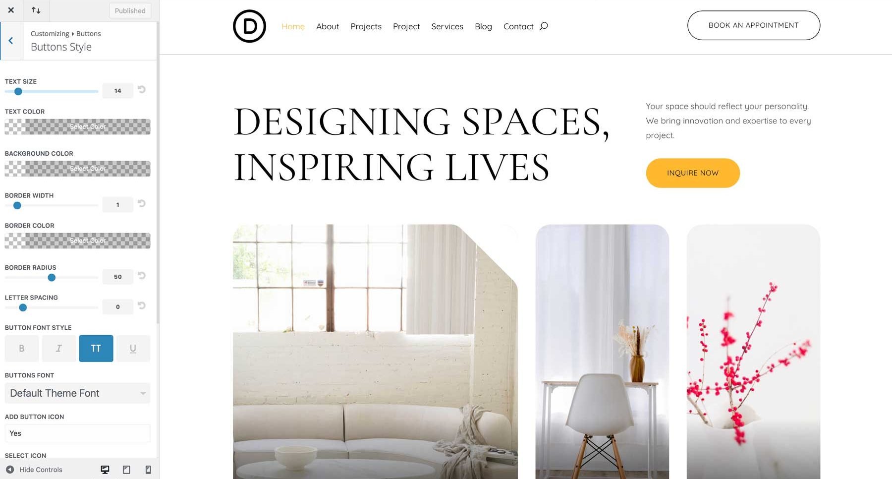 Interior Design starter site for Divi