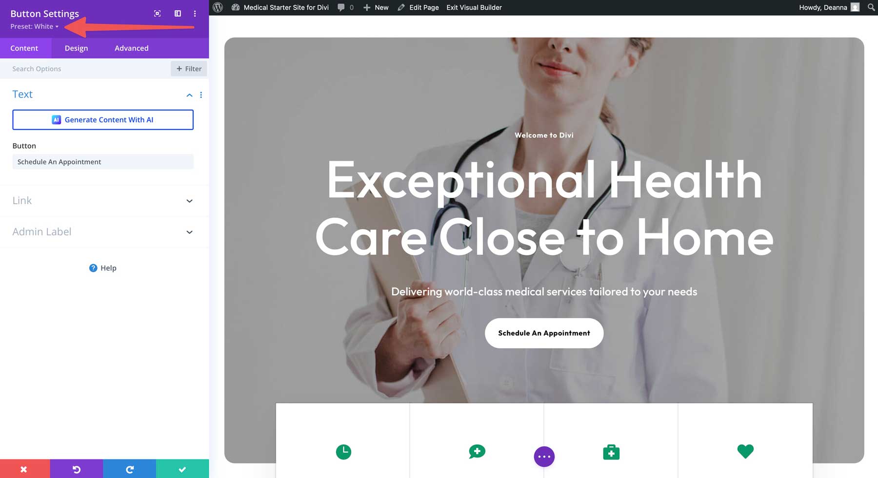 medical starter site for Divi