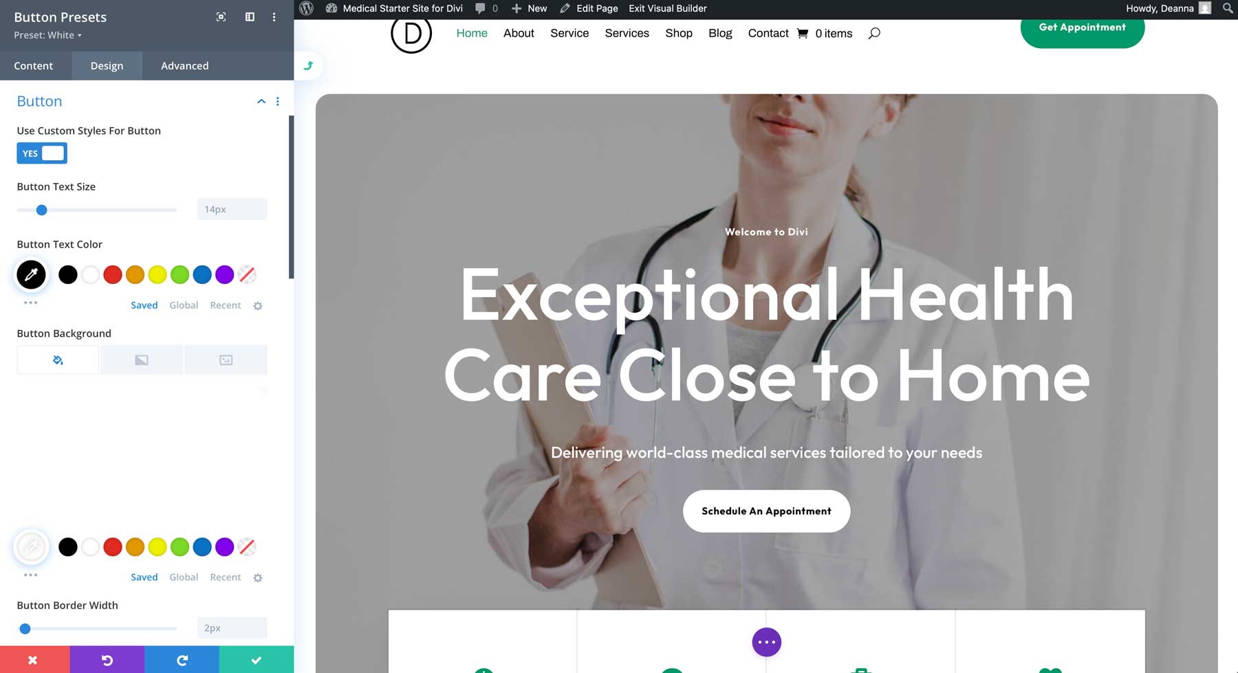 medical starter site for Divi