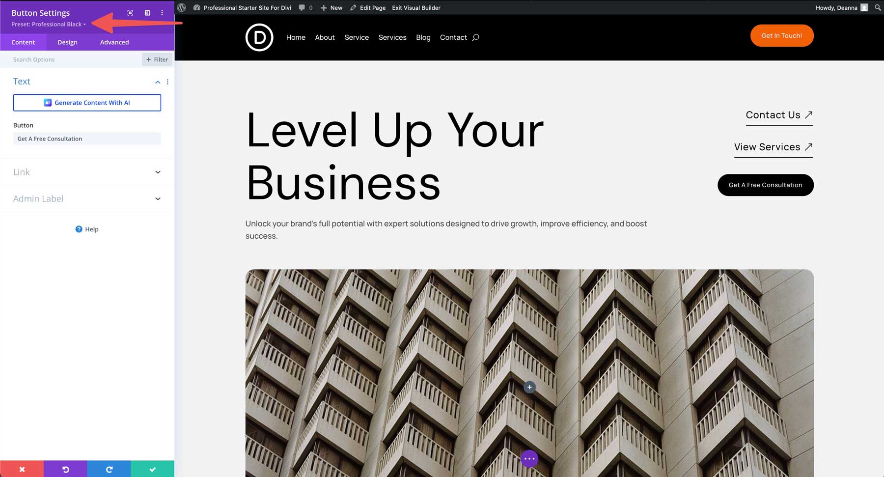 professional starter site for Divi