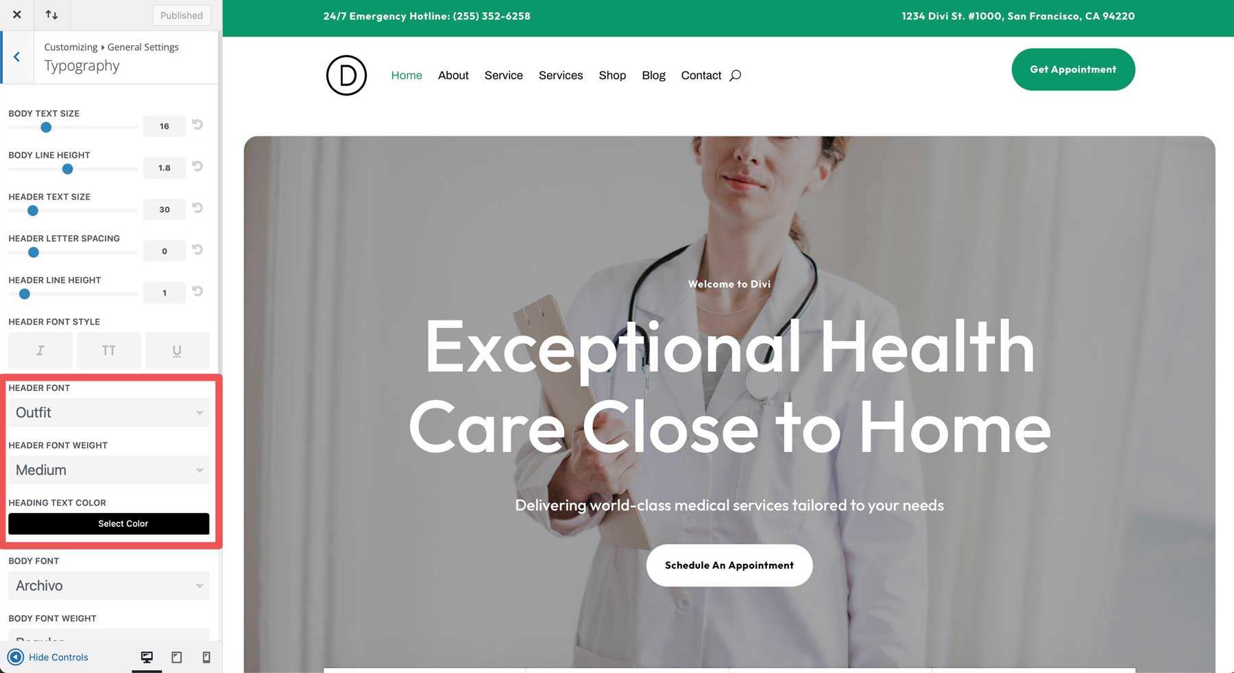 medical starter site for Divi