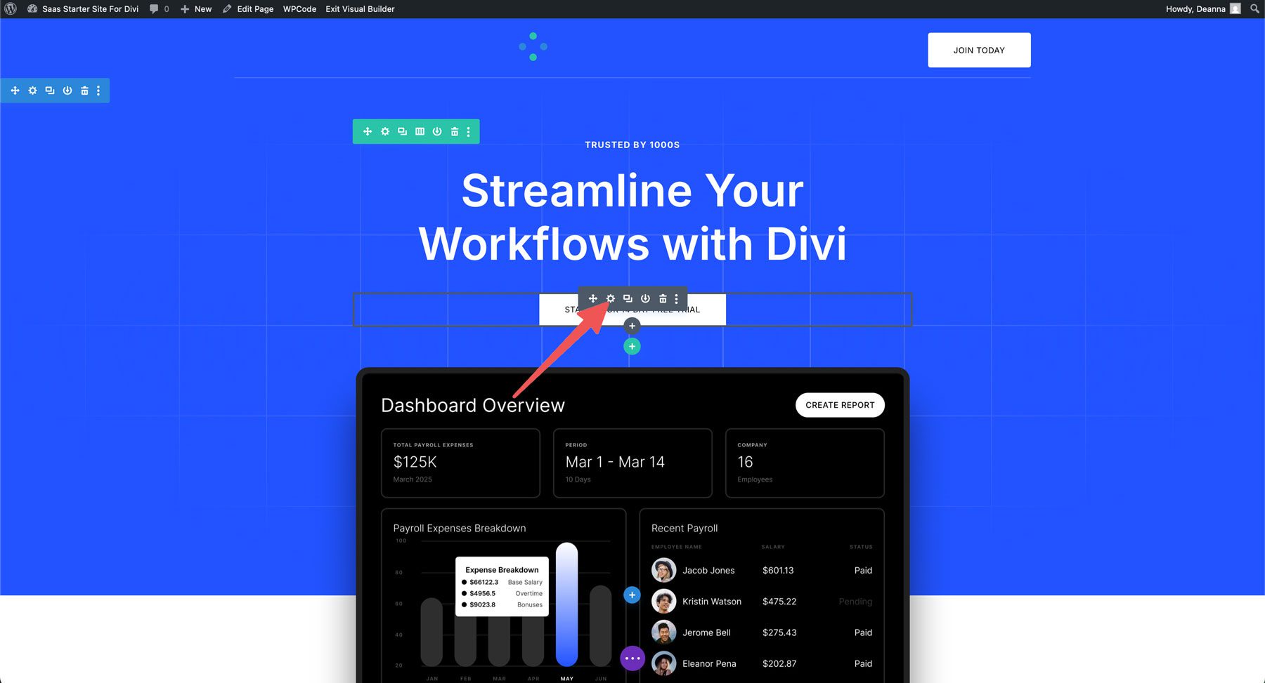 saas starter site for Divi