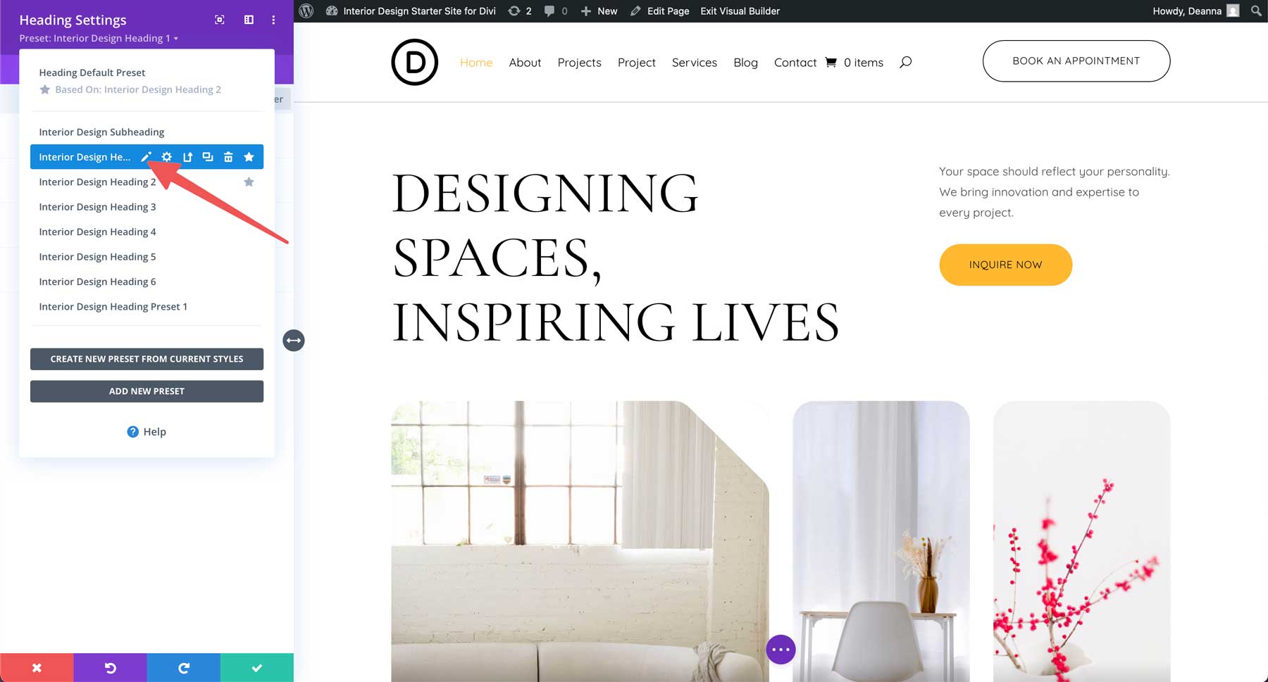 Interior Design starter site for Divi