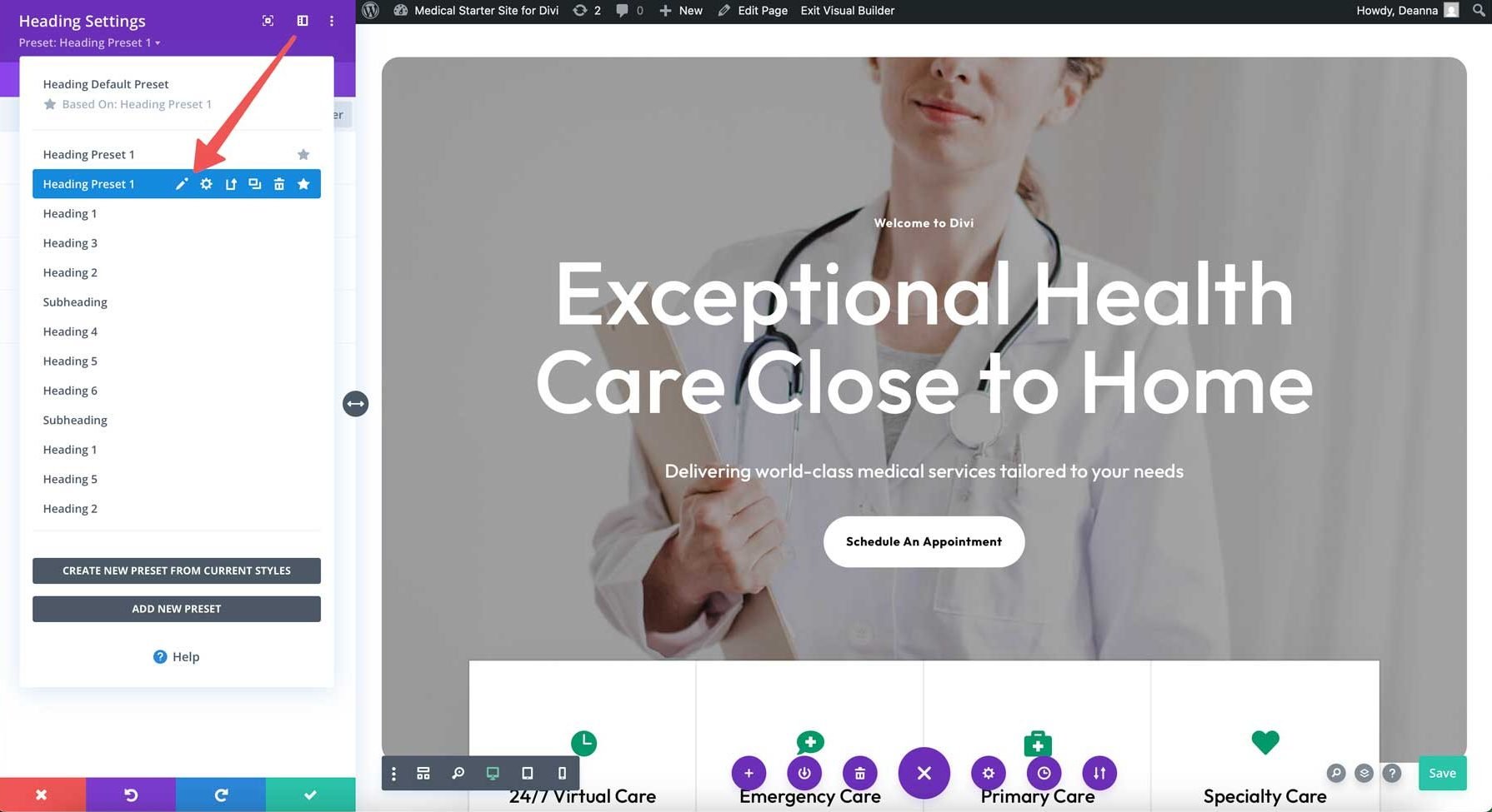 medical starter site for Divi