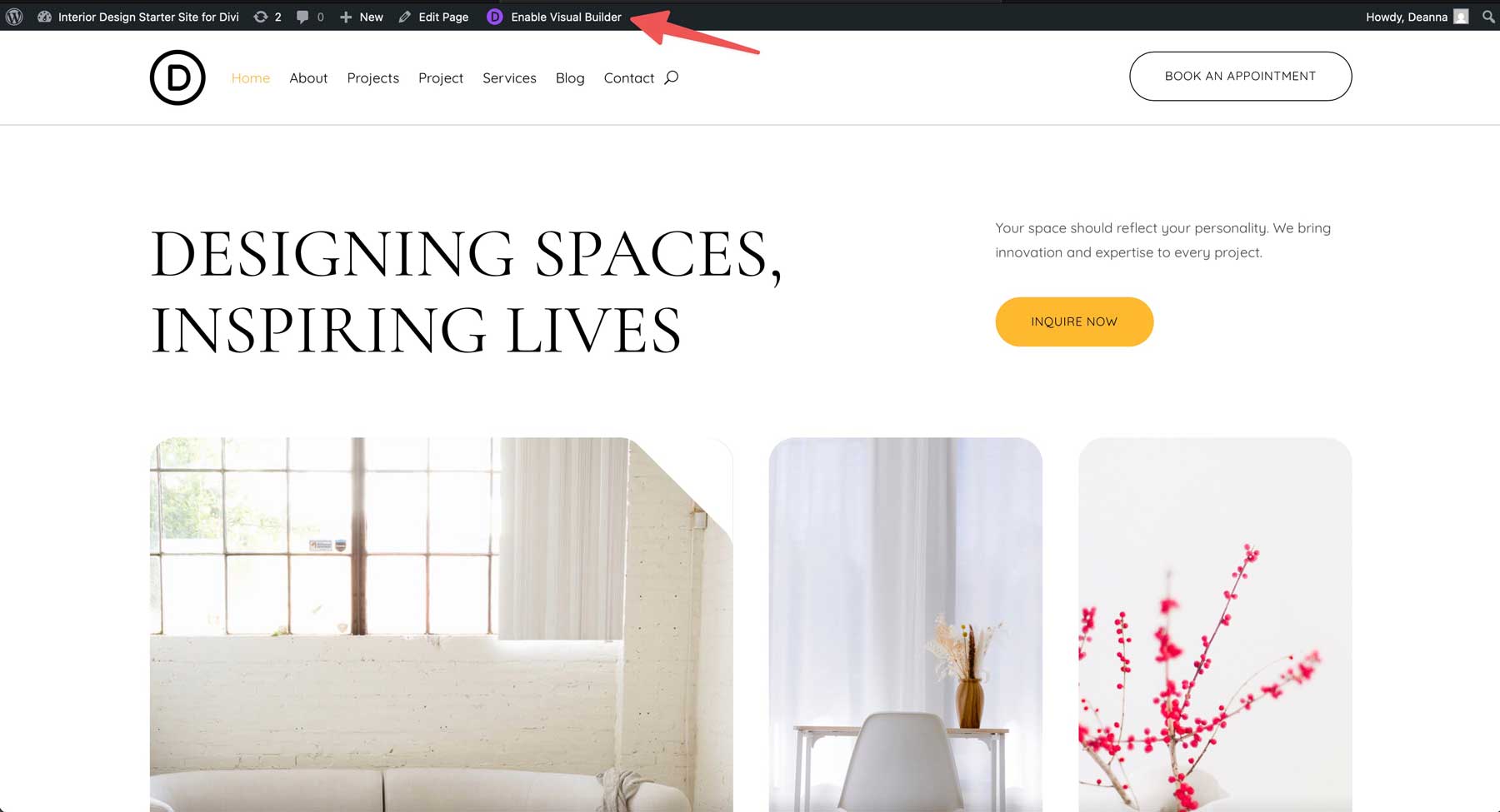 Interior Design starter site for Divi