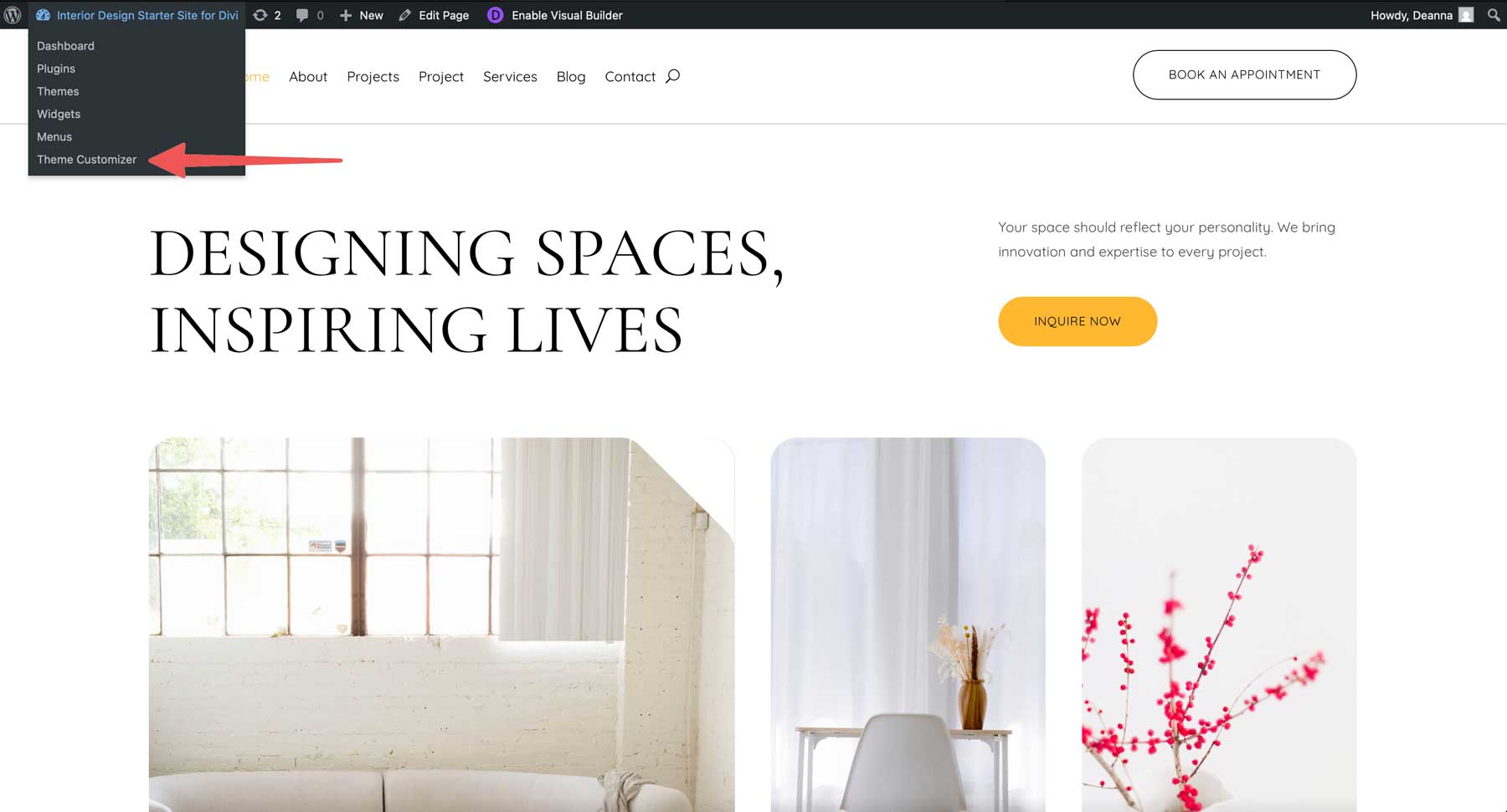 Interior Design starter site for Divi