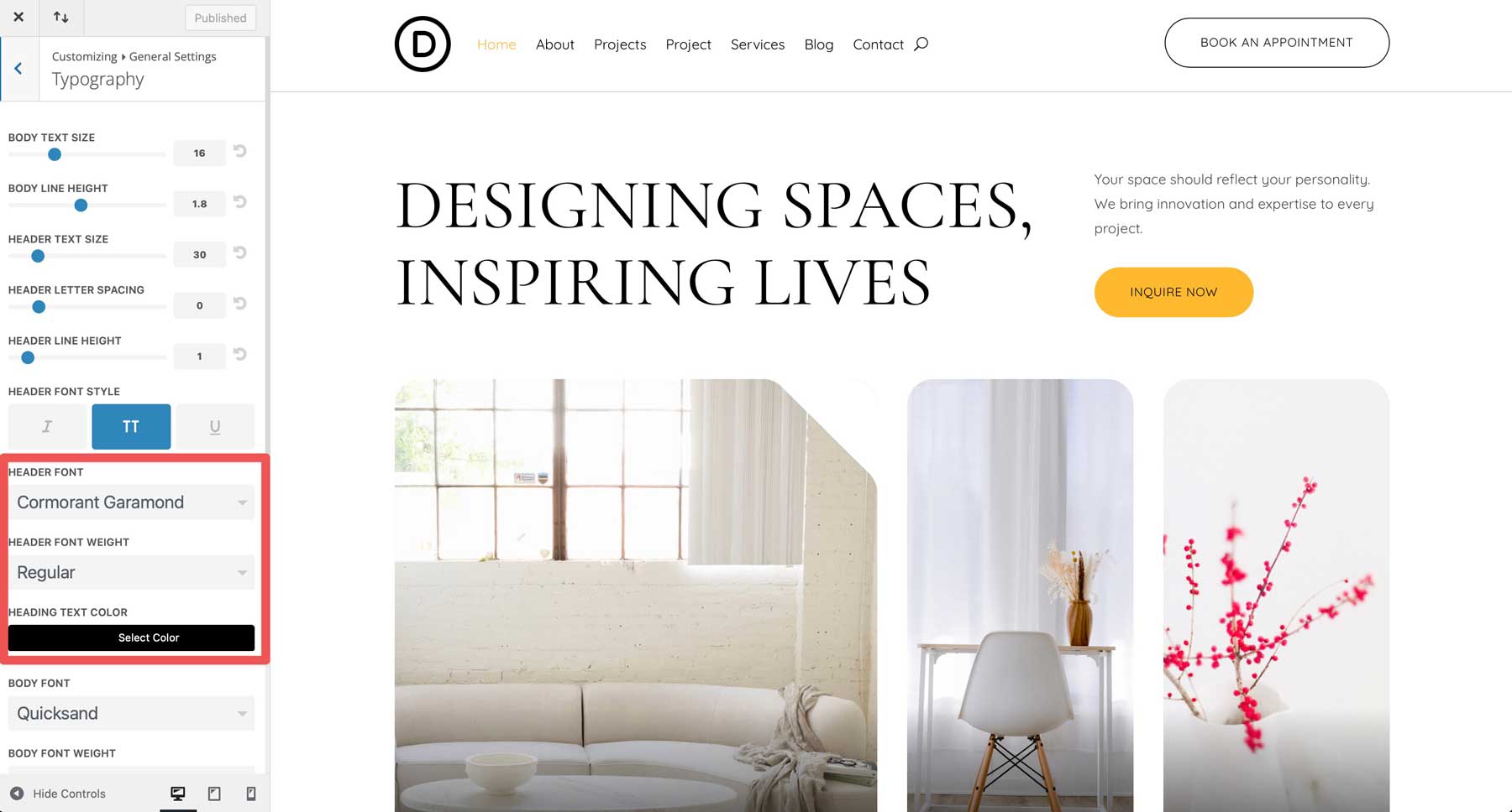 Interior Design starter site for Divi