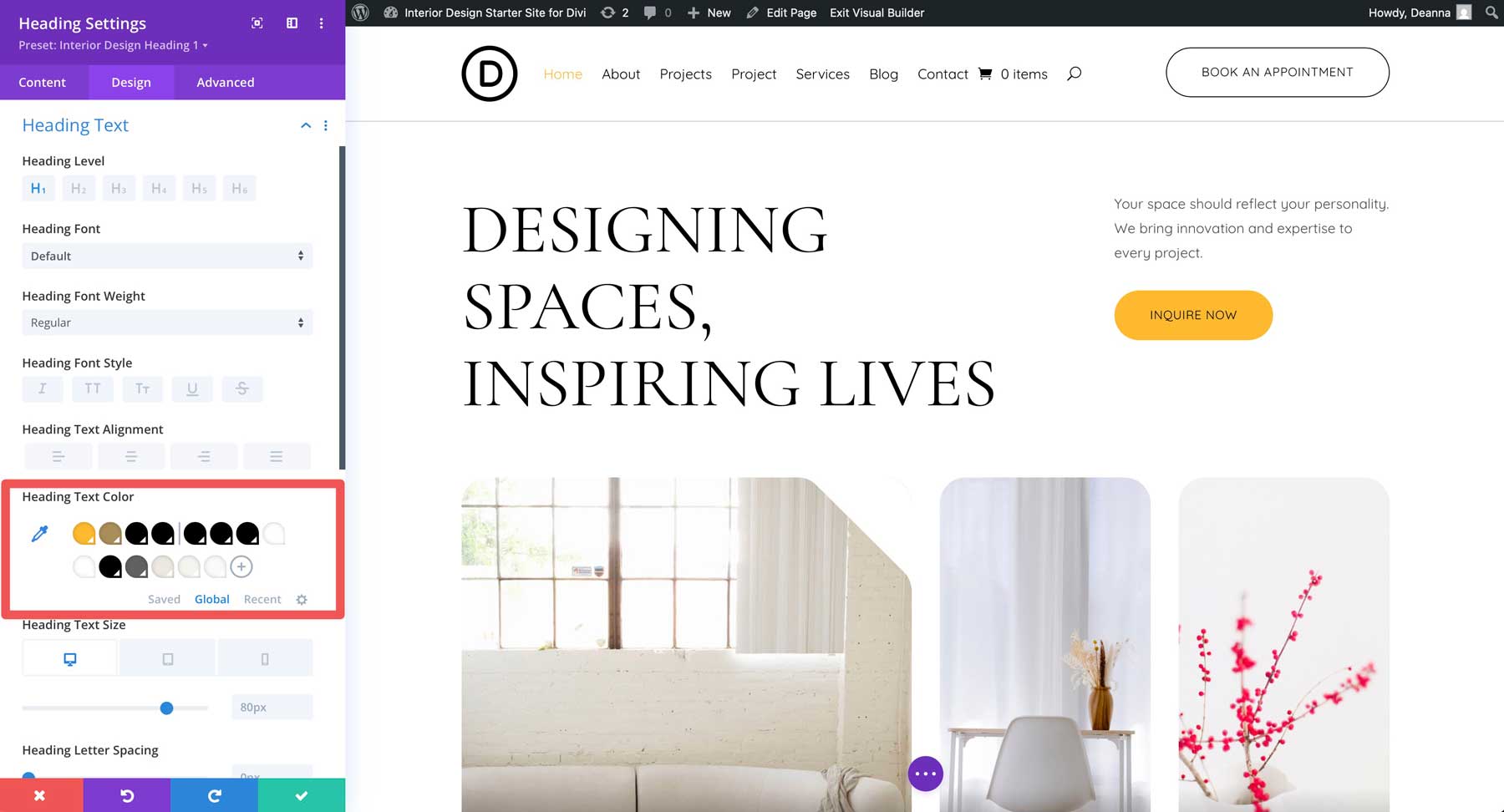 Interior Design starter site for Divi