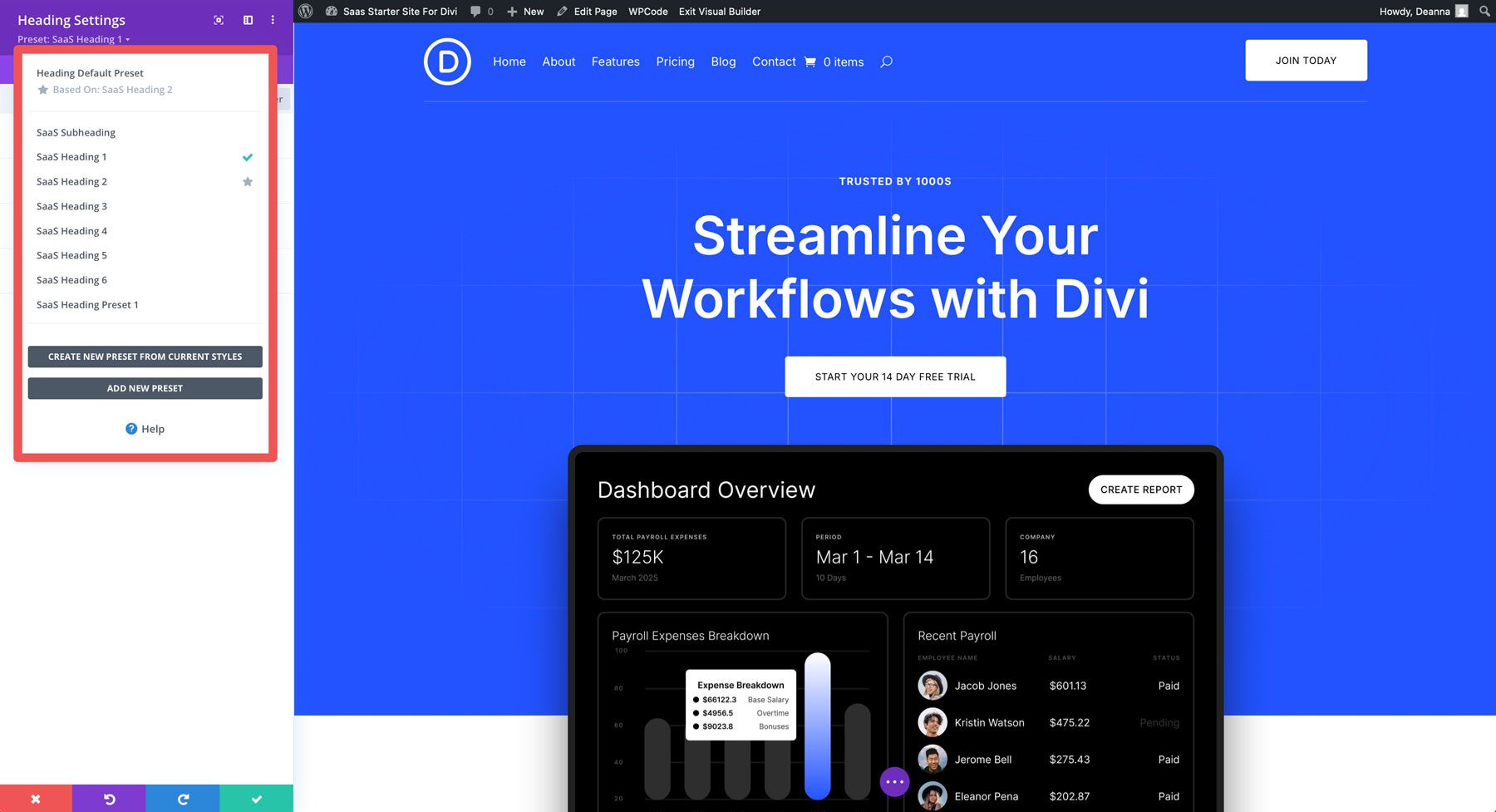 saas starter site for Divi