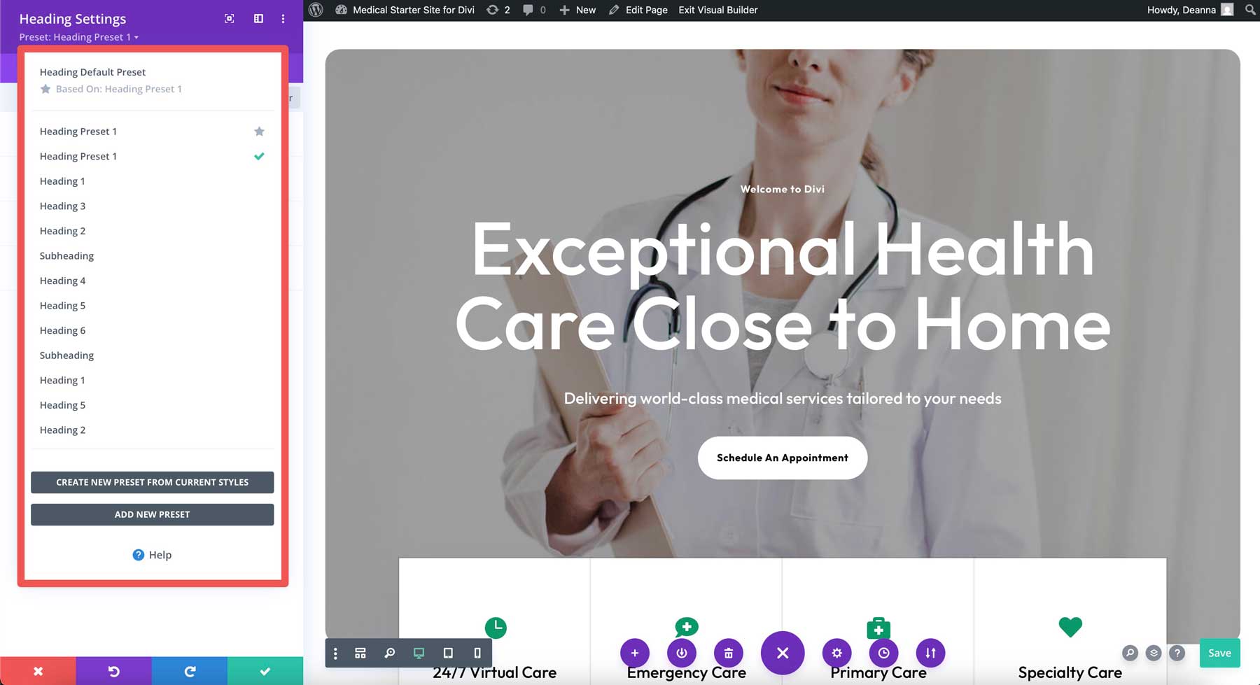 medical starter site for Divi