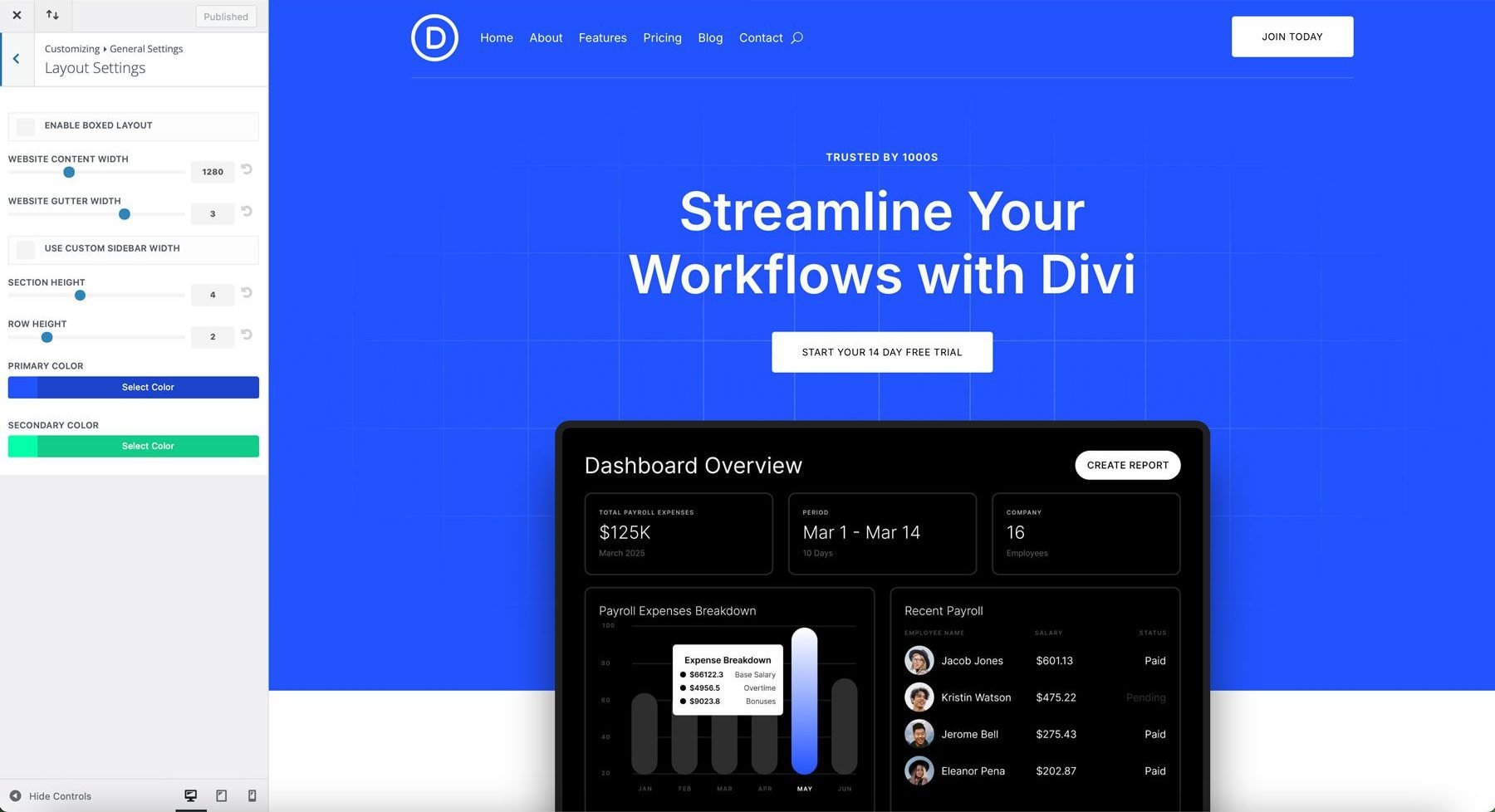 saas starter site for Divi