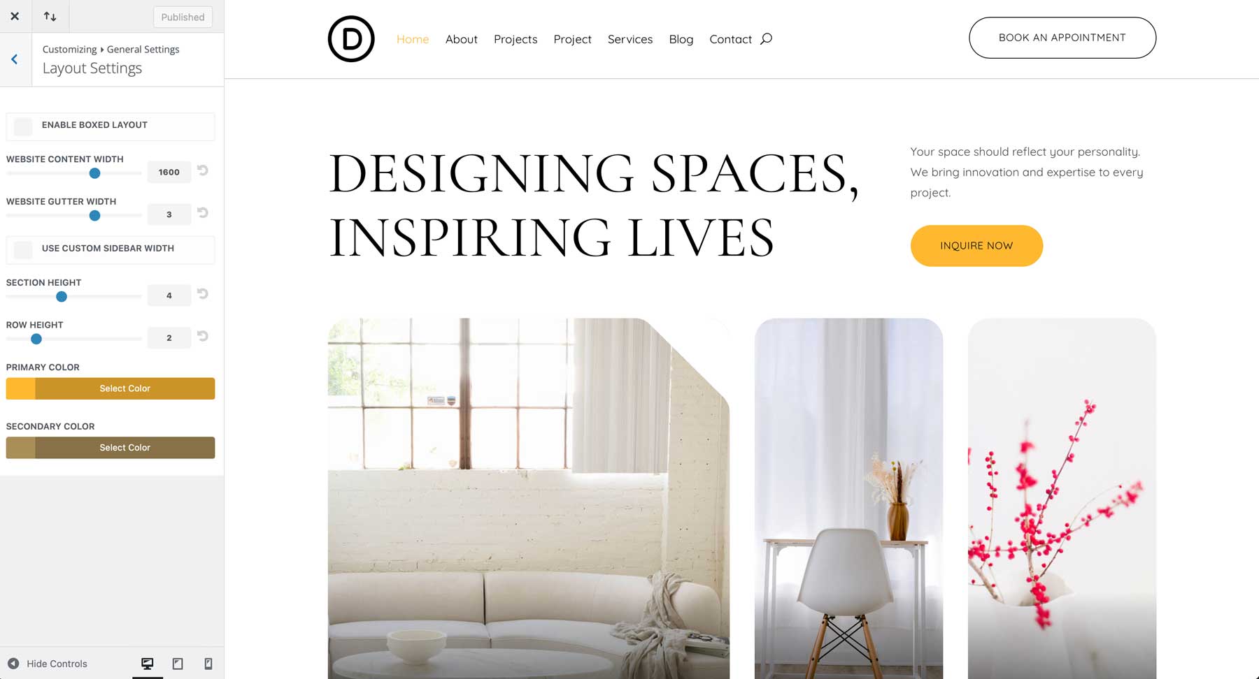 Interior Design starter site for Divi