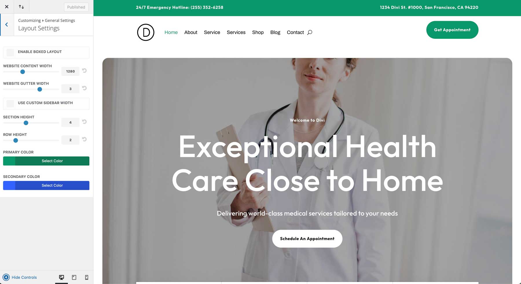 medical starter site for Divi