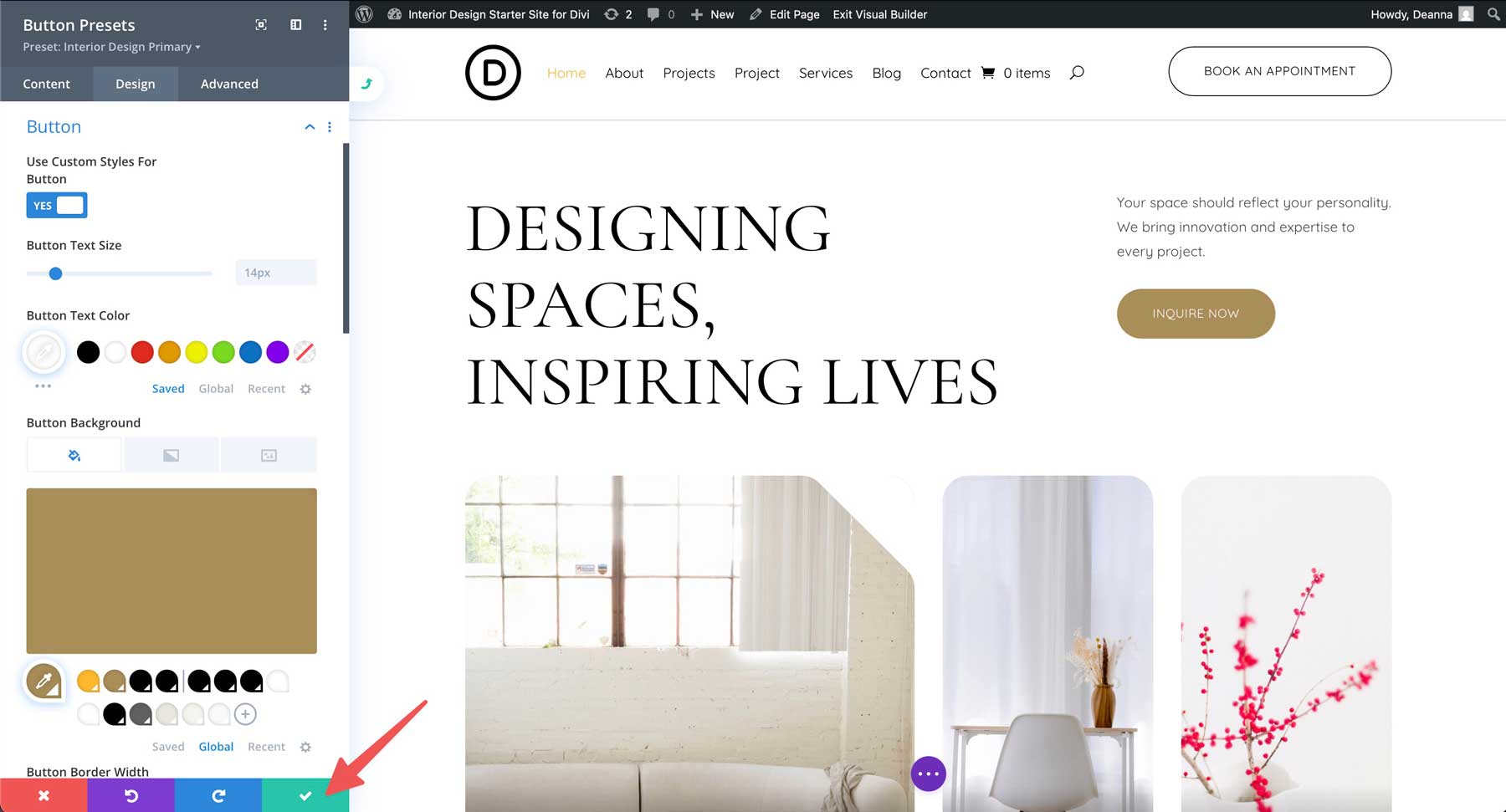 Interior Design starter site for Divi