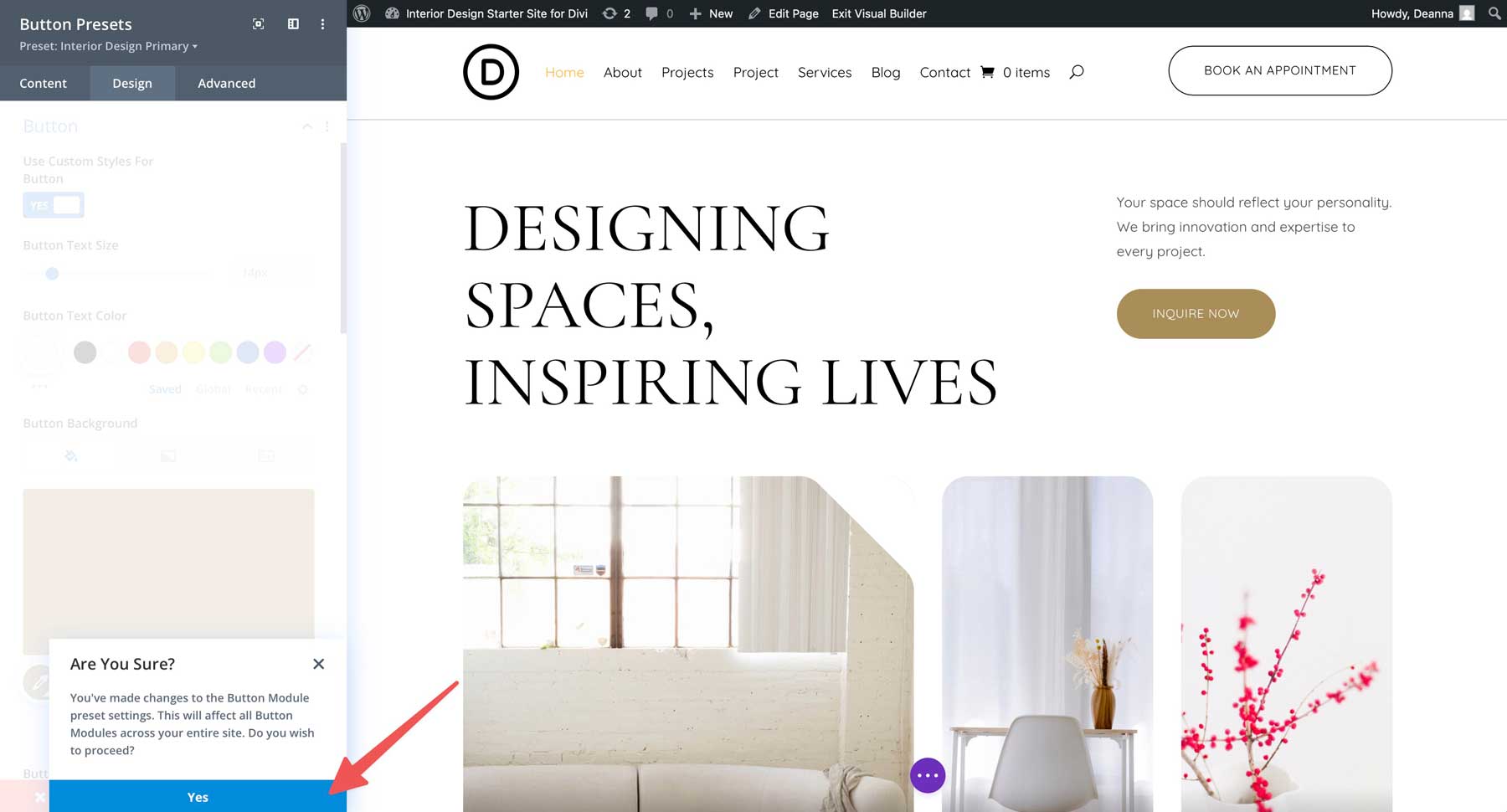 Interior Design starter site for Divi