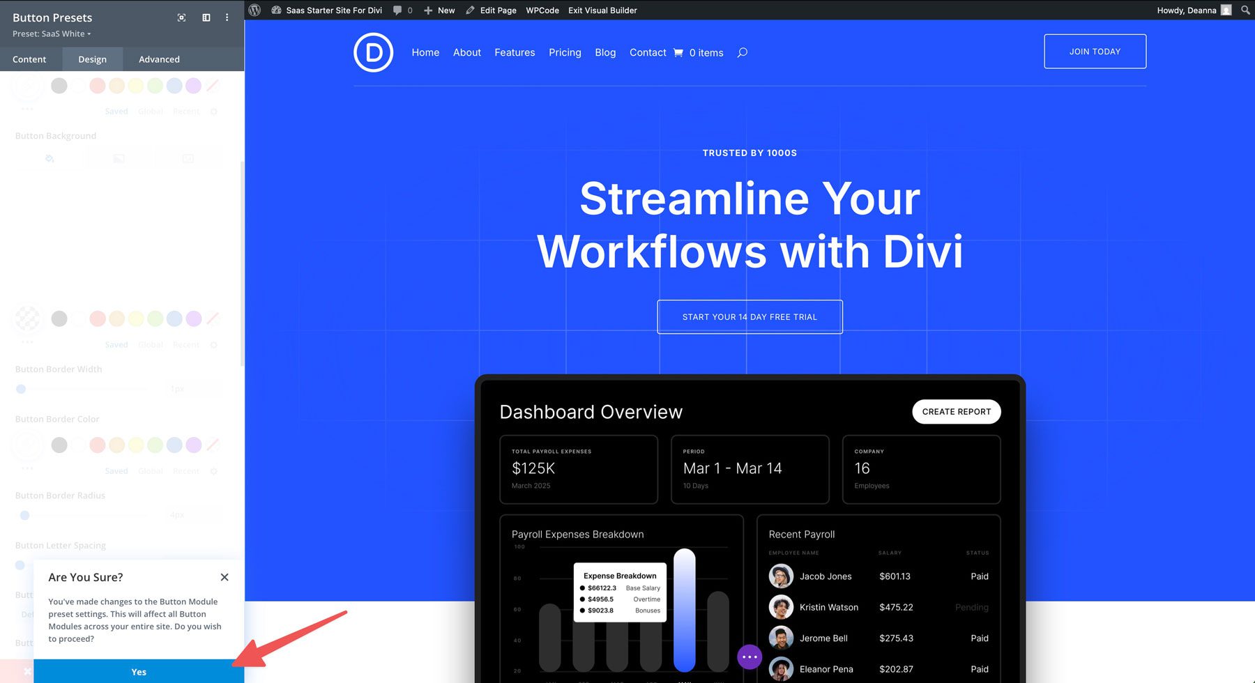 saas starter site for Divi