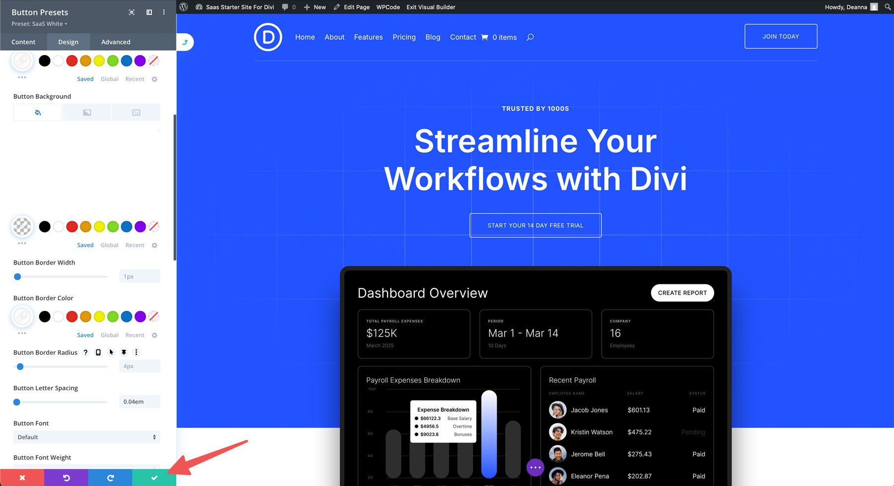 saas starter site for Divi