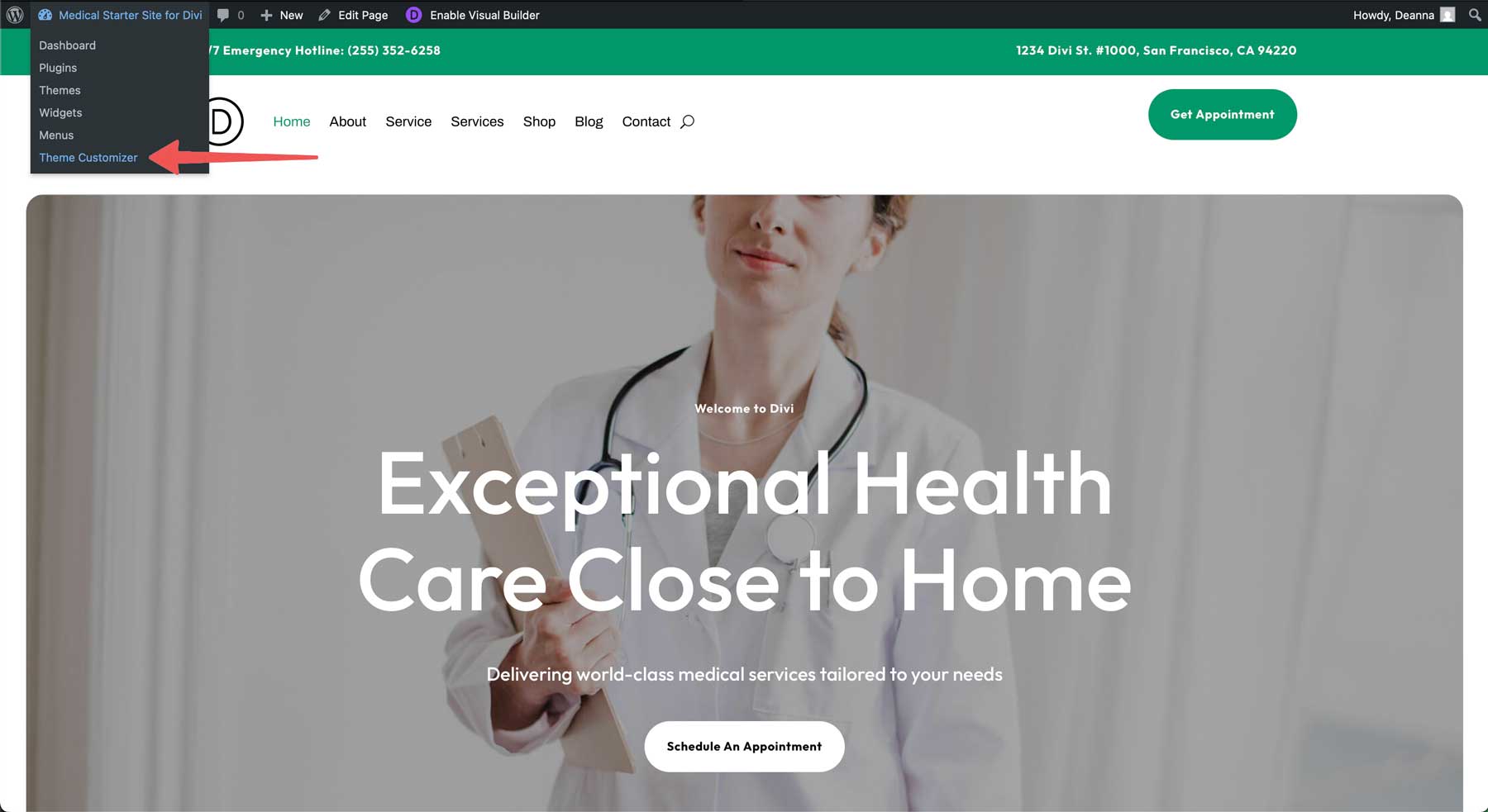 medical starter site for Divi