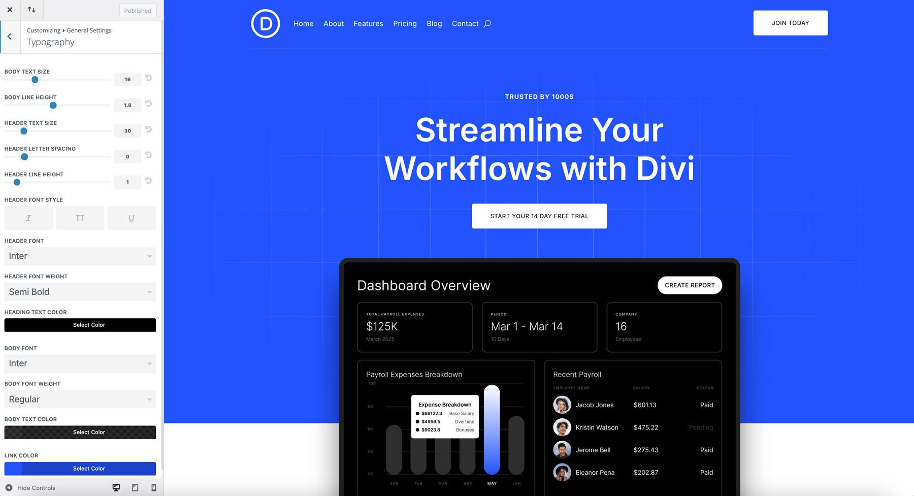 saas starter site for Divi