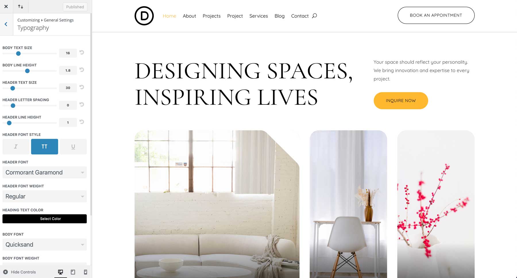 Interior Design starter site for Divi