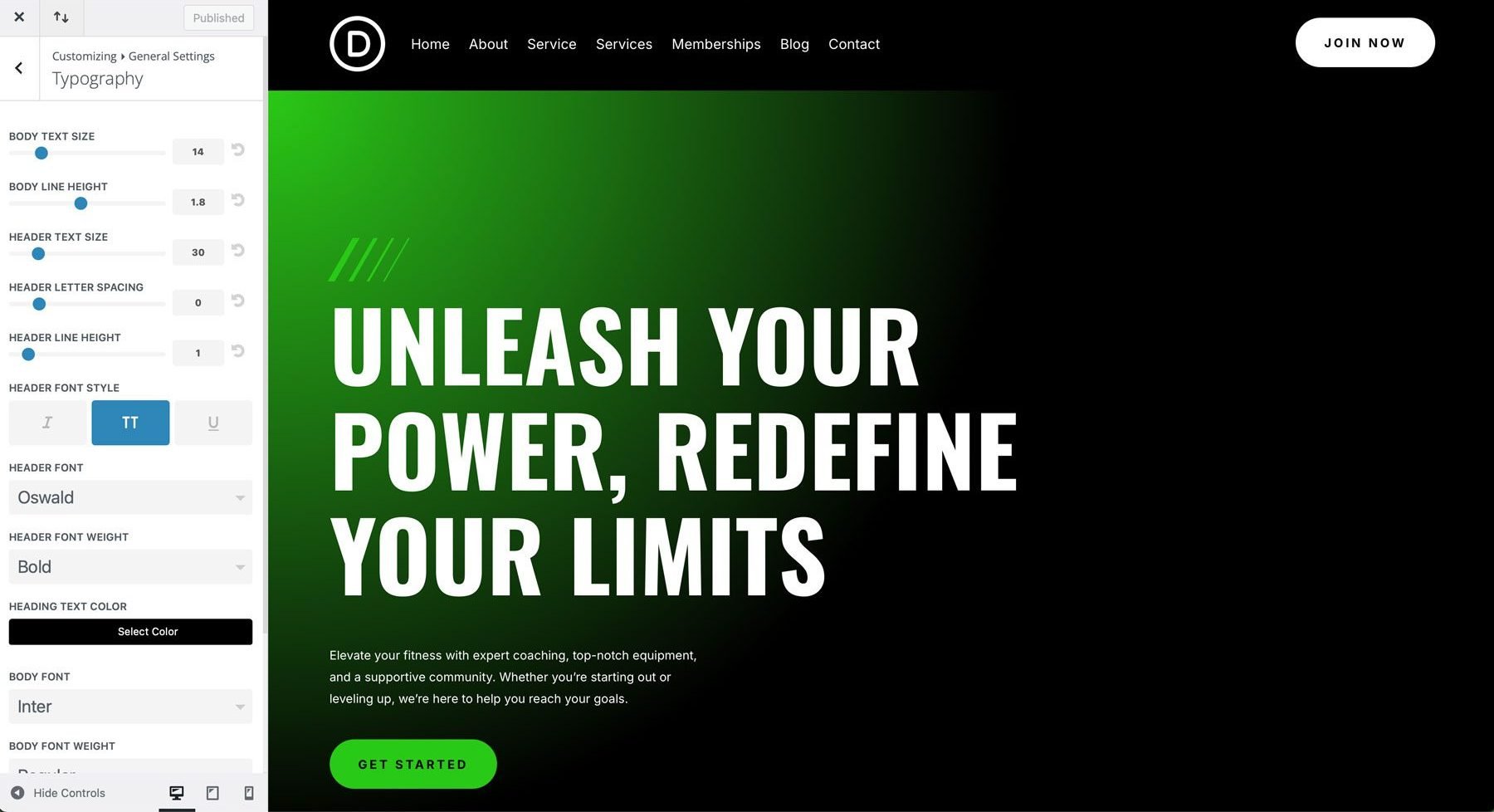 gym starter site for Divi