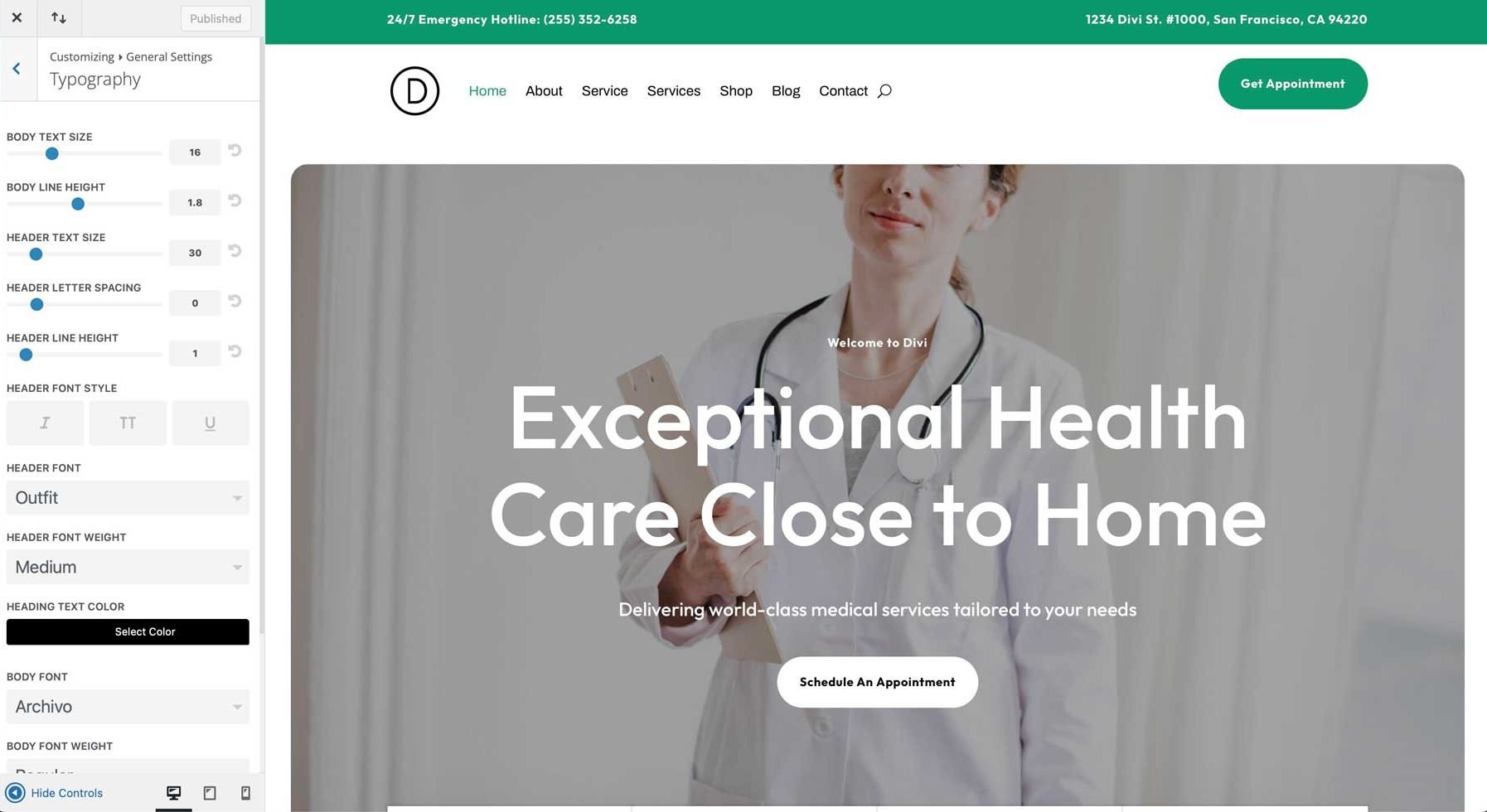 medical starter site for Divi