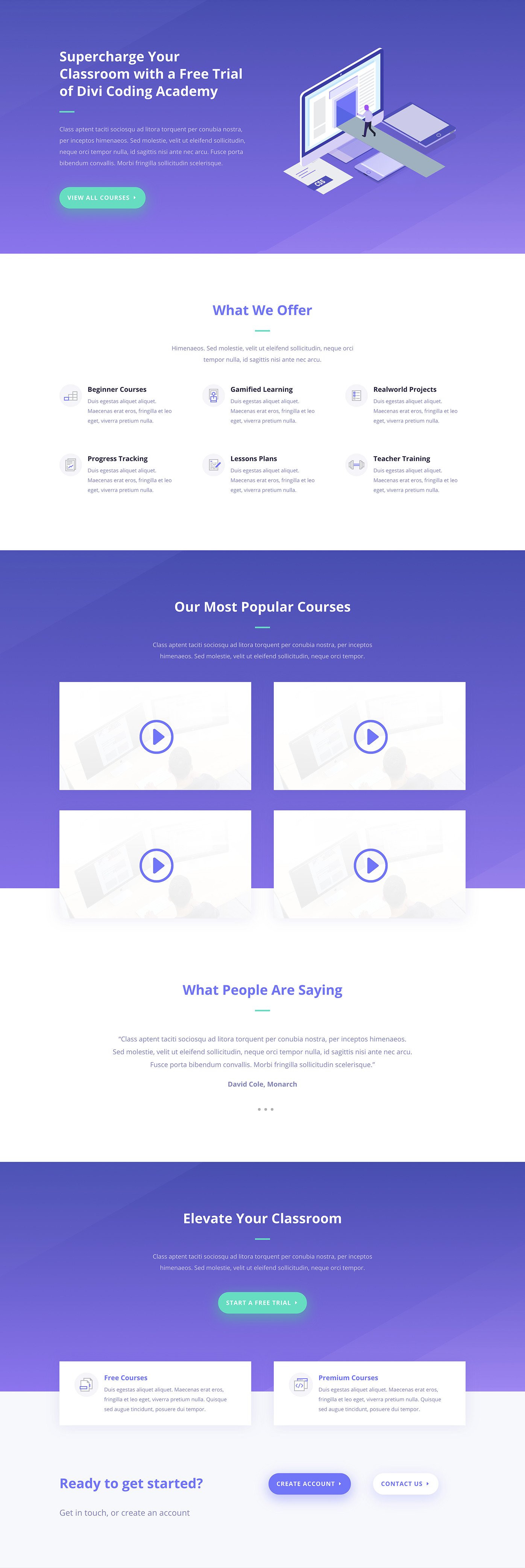 LMS Marketing Page Divi Layout by Elegant Themes