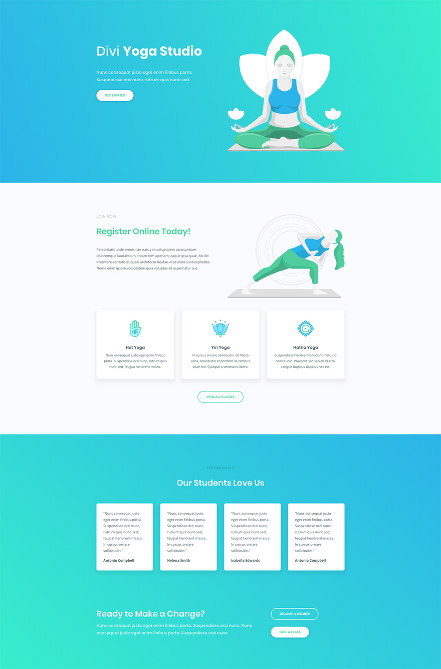 Yoga Studio Home Page Divi Layout by Elegant Themes