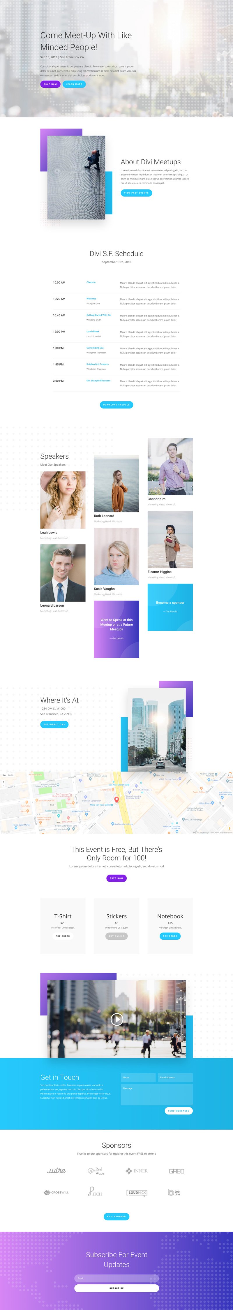 Meetup Landing Page Divi Layout by Elegant Themes