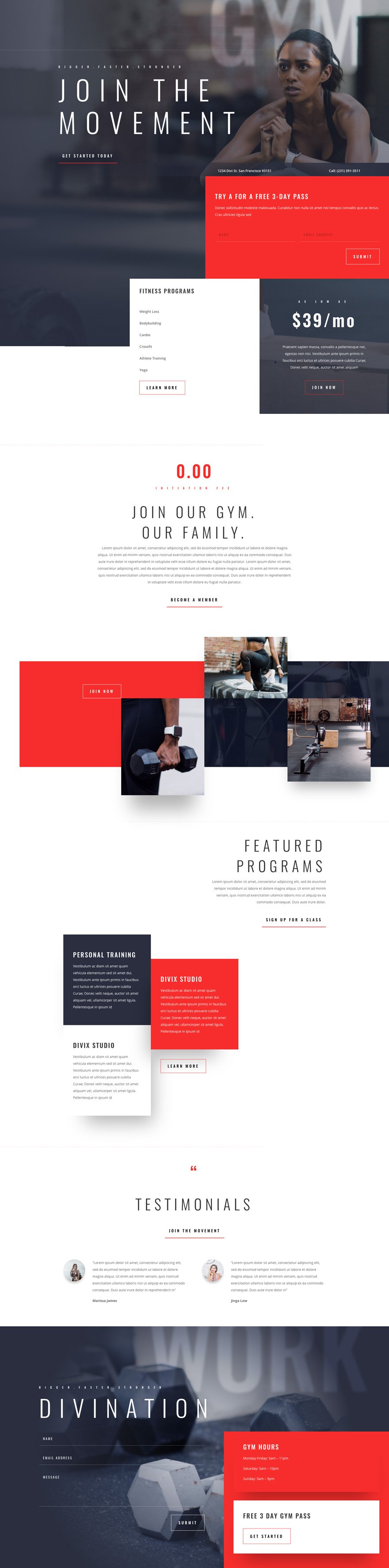 Fitness Gym Landing Page Divi Layout by Elegant Themes