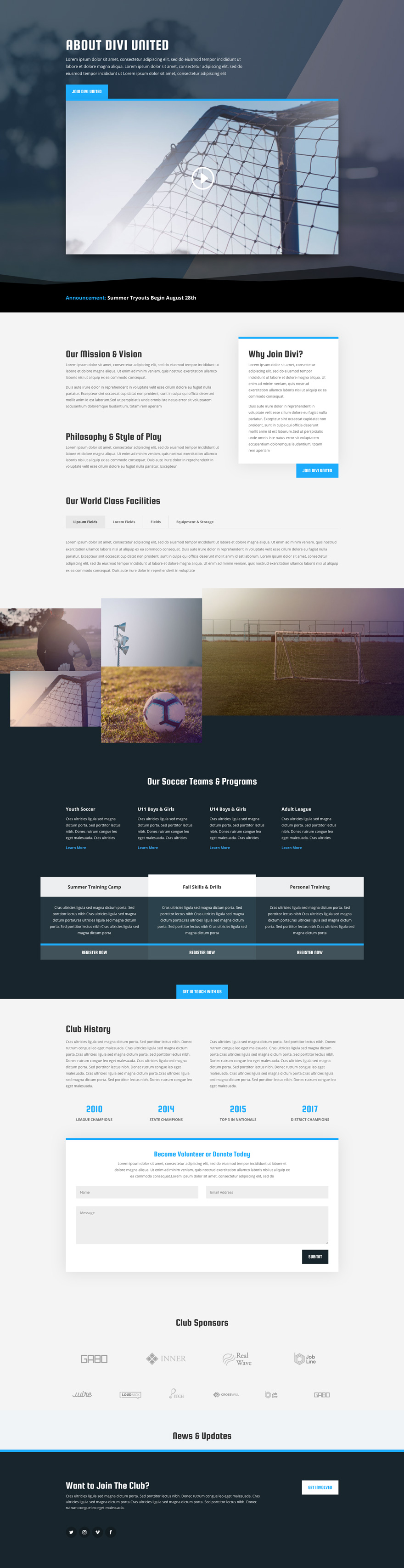 Soccer Club About Page Divi Layout by Elegant Themes